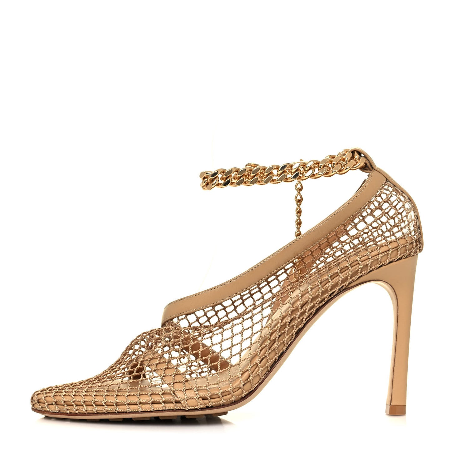 Mesh Nappa Chunky Chain Sandals 38 Beige Pony