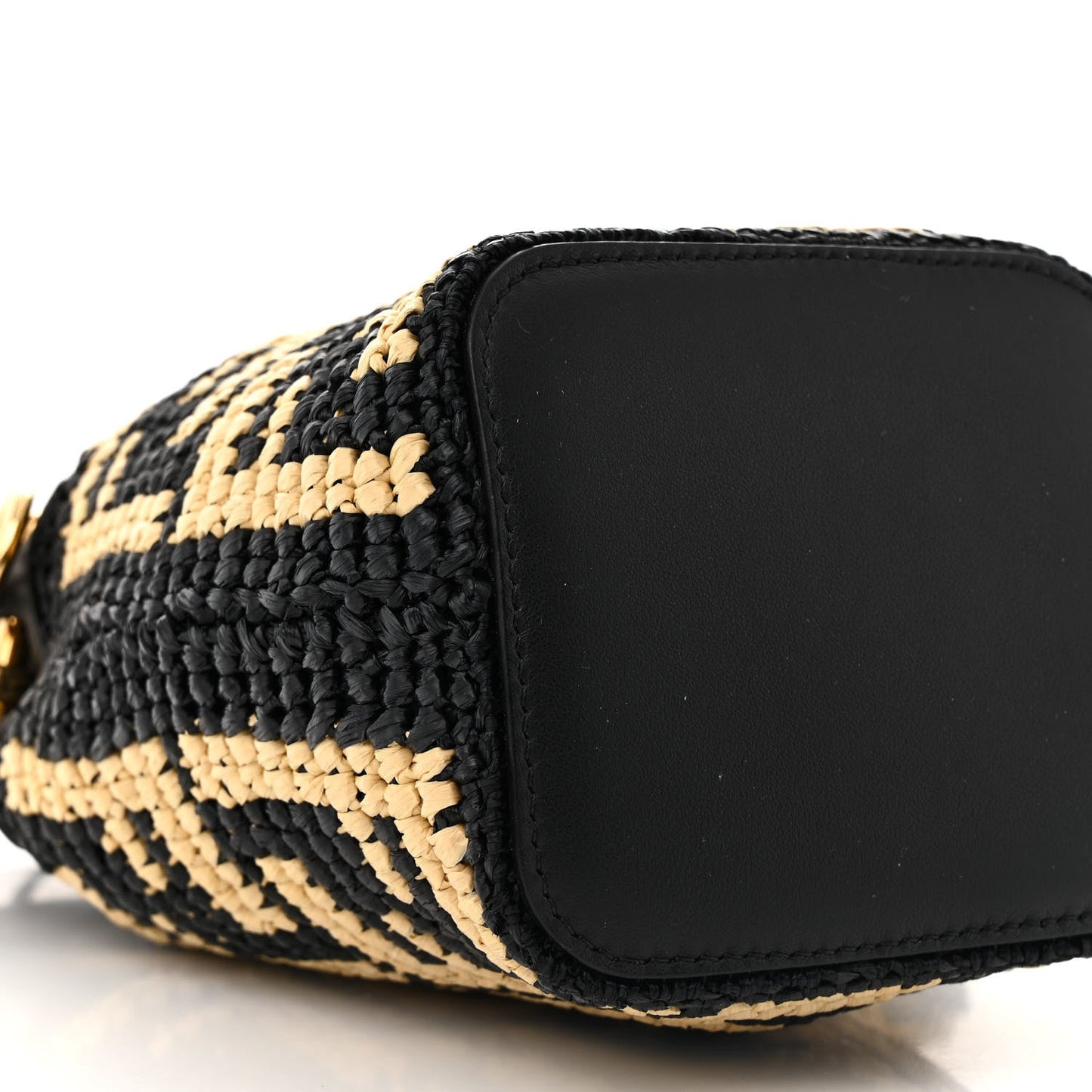 Raffia Vitello Seta F is Fendi FF Woven Mini Mon Tresor Bucket Bag Black Natural