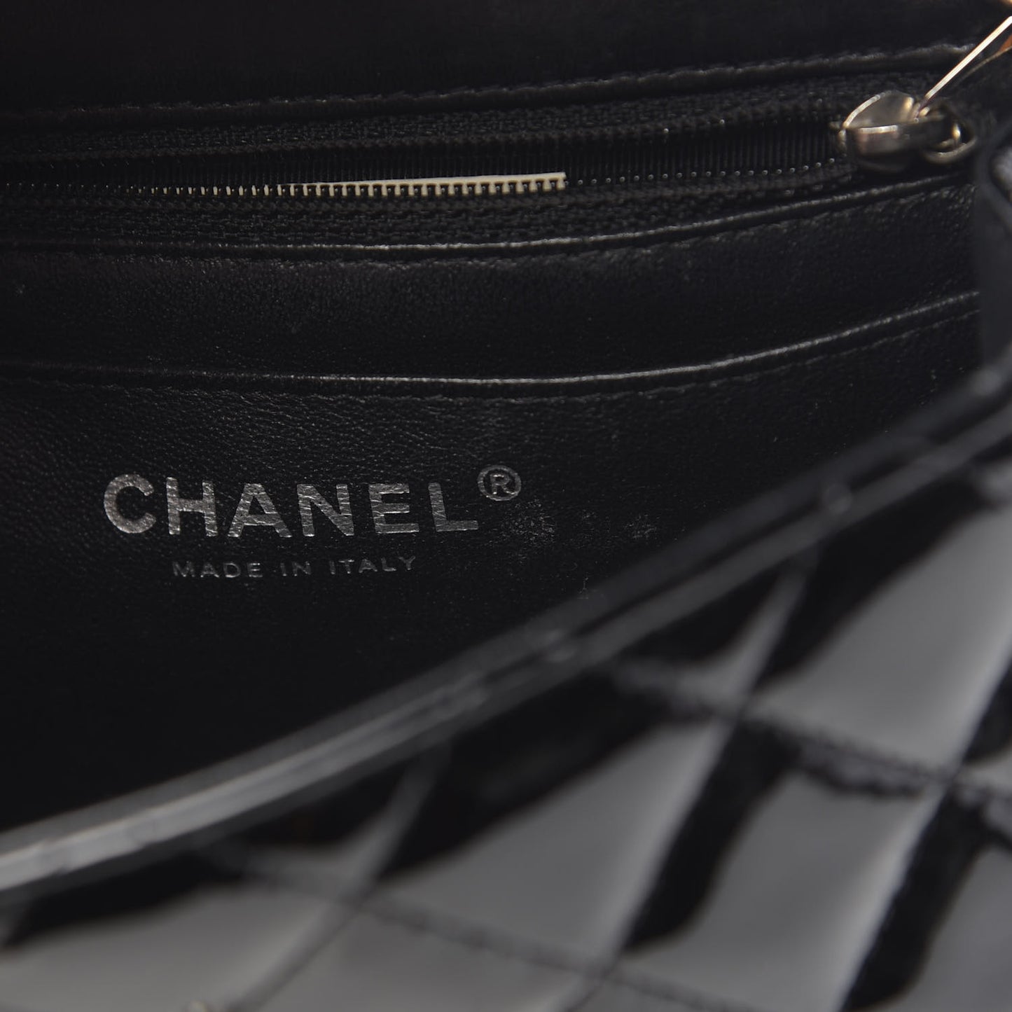 Patent Calfskin Quilted Mini Square Flap Black