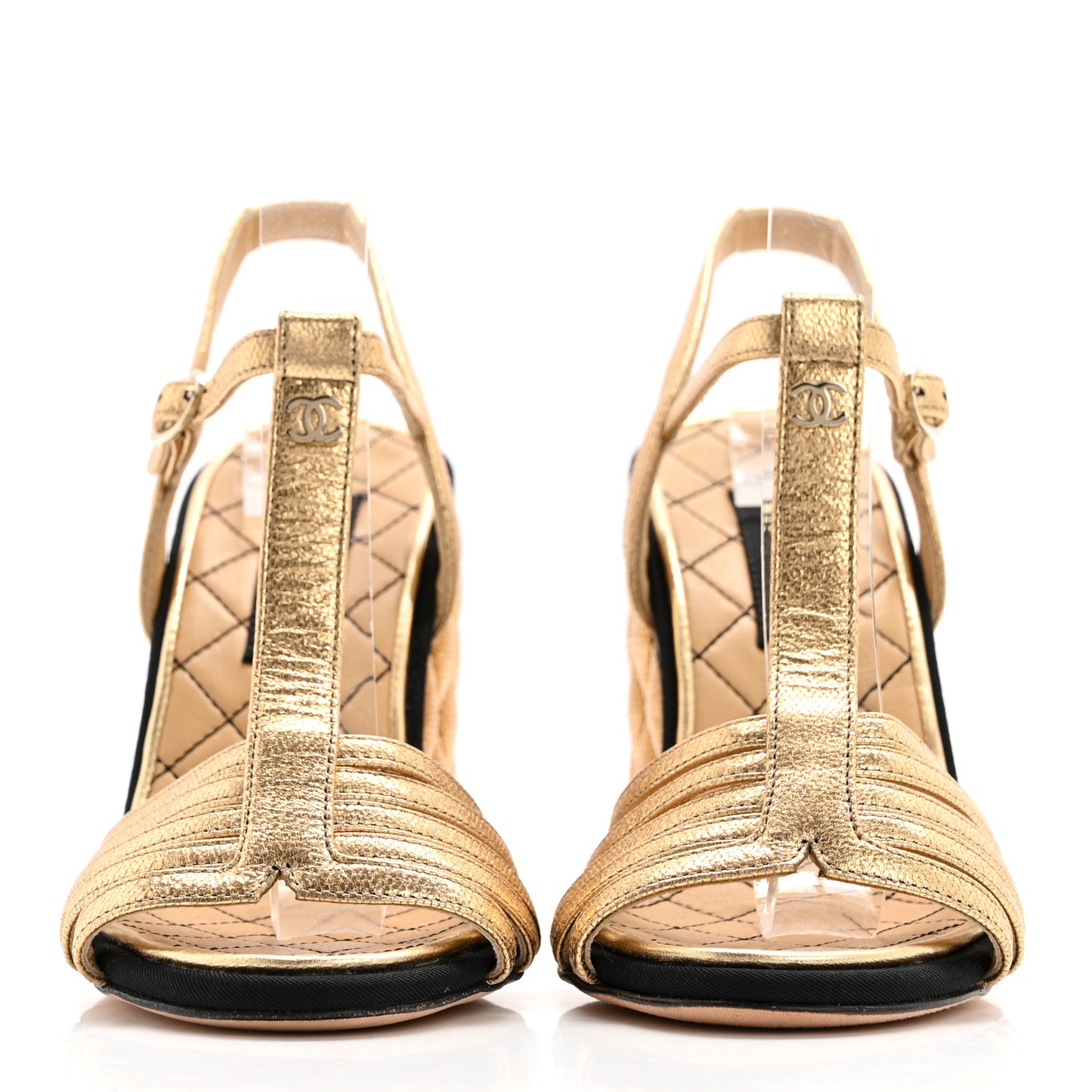 Laminated Goatskin Quilted Wedge Sandals 35 Gold