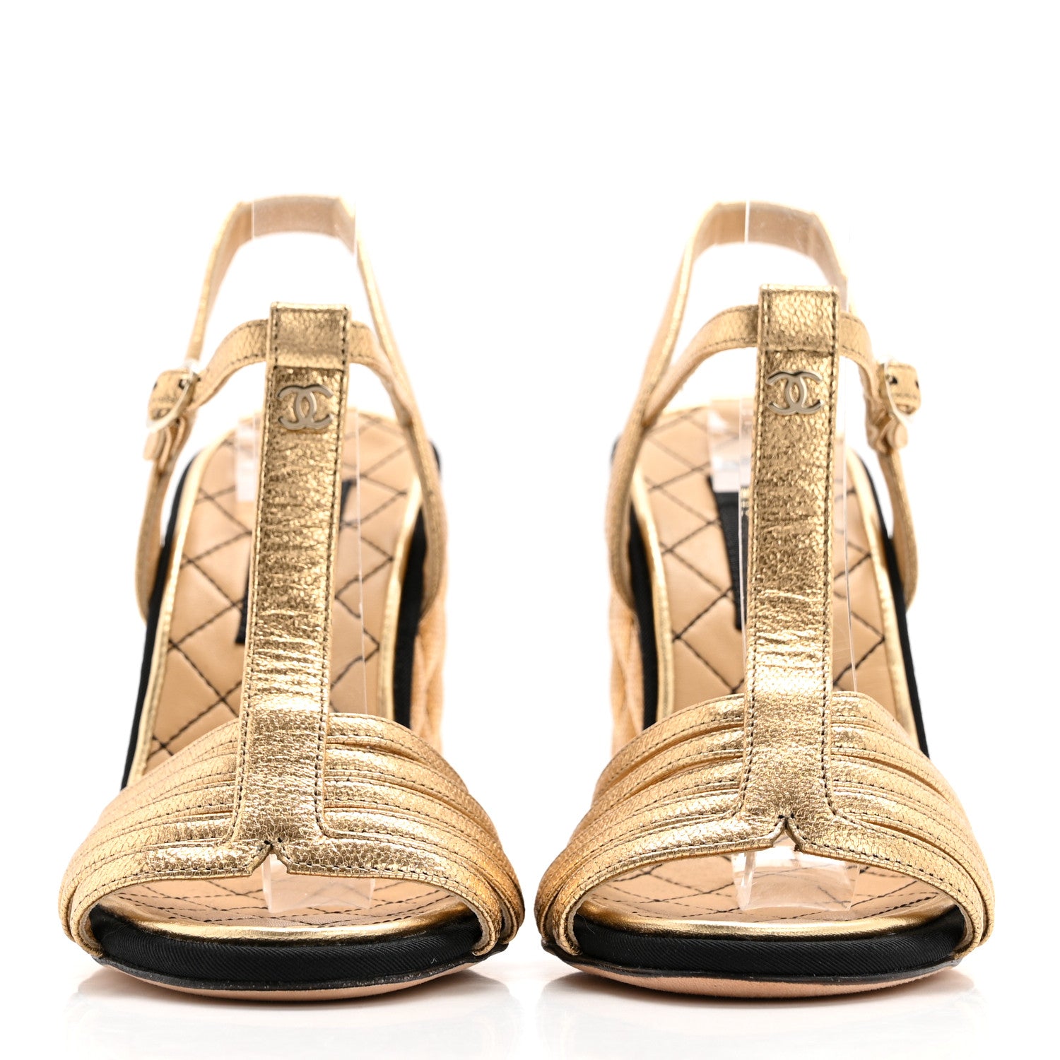 Chanel Laminated Goatskin Quilted Wedge Sandals 35 Gold 2 of 12