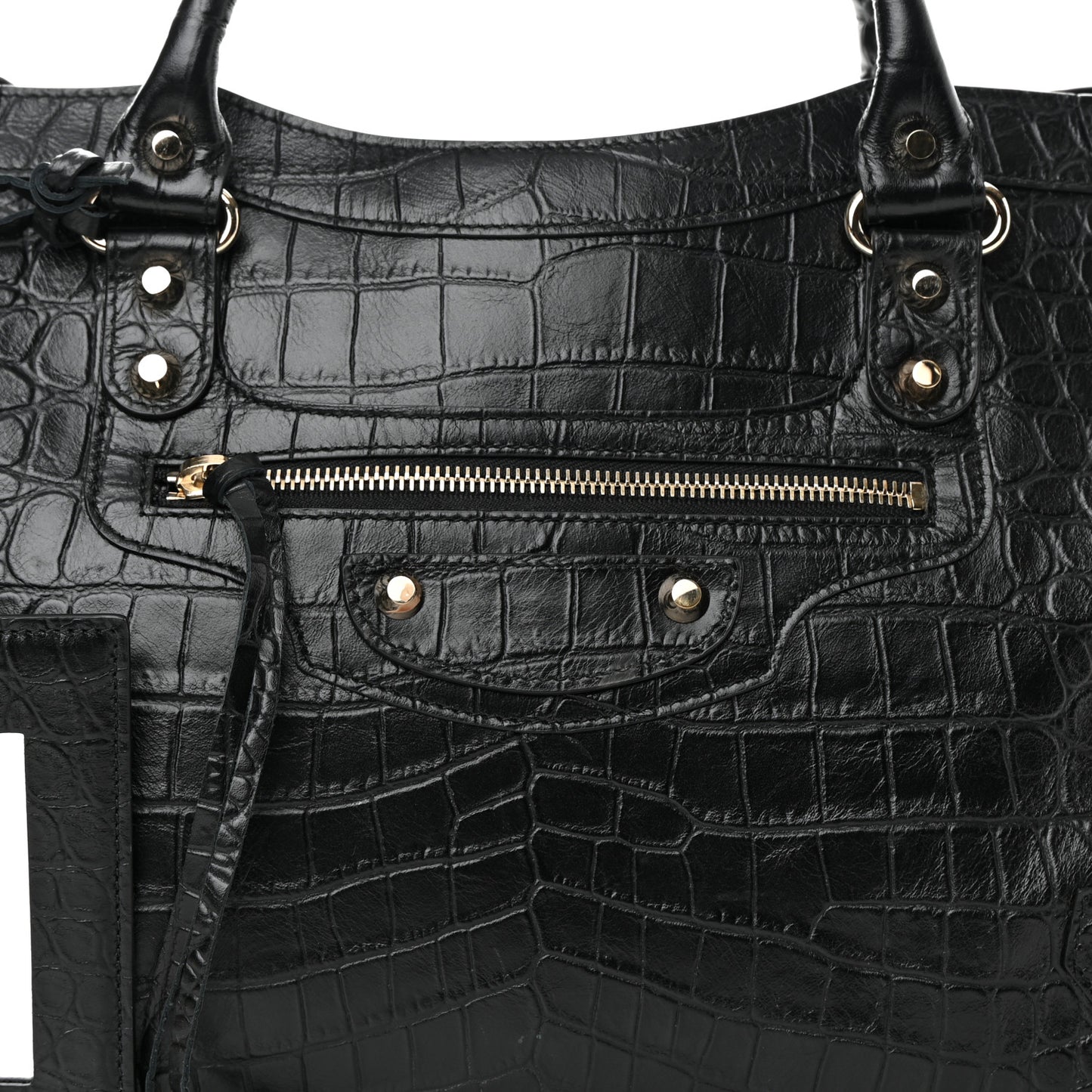 Calfskin Crocodile Embossed Classic Hardware City Black
