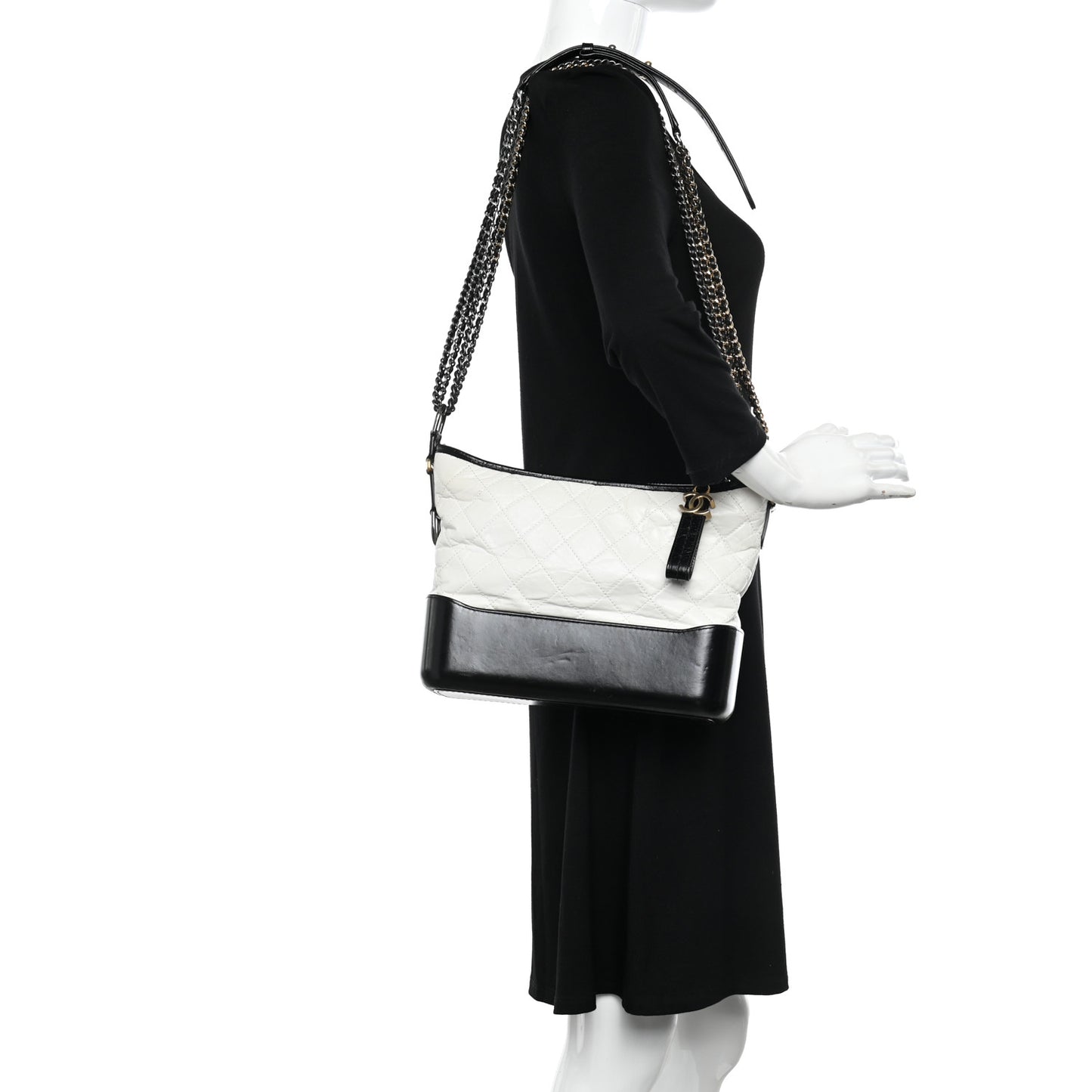 Aged Calfskin Quilted Medium Gabrielle Hobo Black White