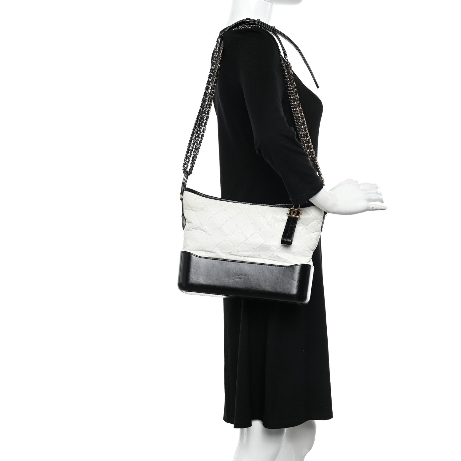 Chanel Aged Calfskin Quilted Medium Gabrielle Hobo Black White 2 of 13