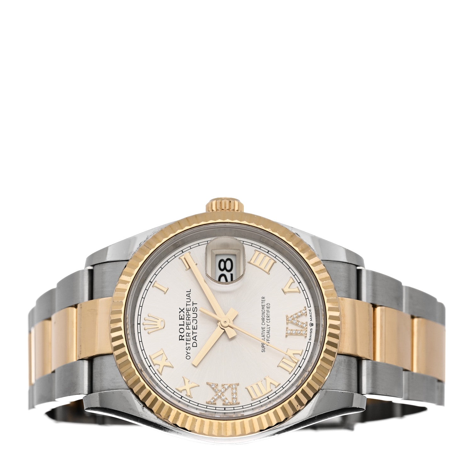Rolex Stainless Steel 18K Yellow Gold Diamond 36mm Oyster Perpetual Datejust Watch Silver Roman 126233 2 of 4