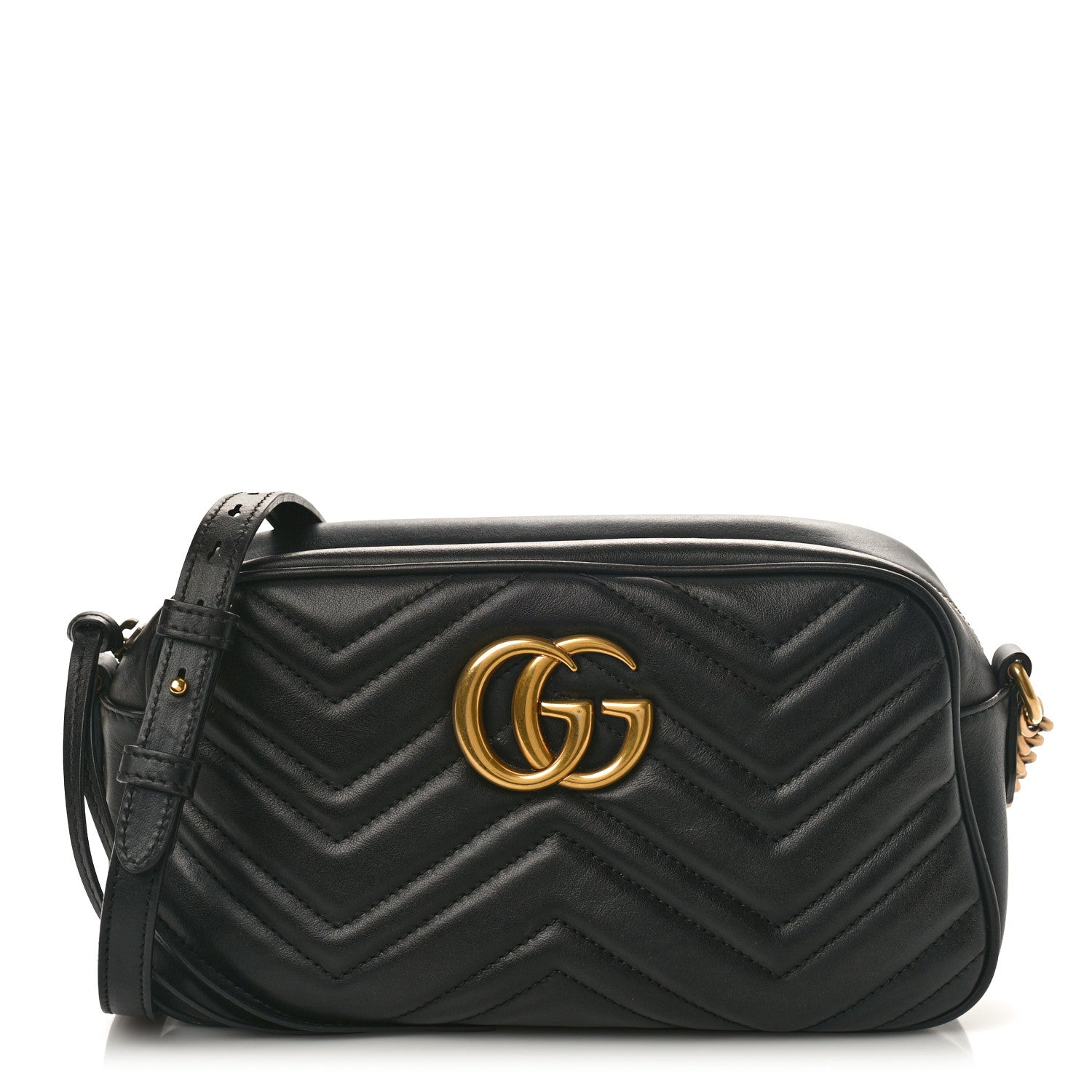 Gucci Calfskin Matelasse Small GG Marmont Chain Shoulder Bag Black 1 of 9