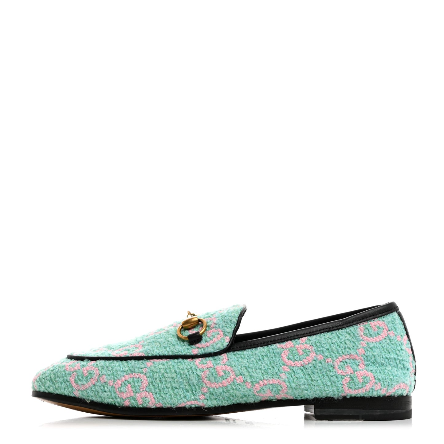 Tweed GG Monogram Horsebit Womens Jordaan Loafers 35.5 Blue Pink