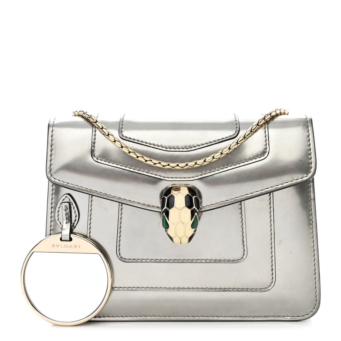 Metallic Calfskin Small Serpenti Forever Snake Strap Crossbody Bag Silver