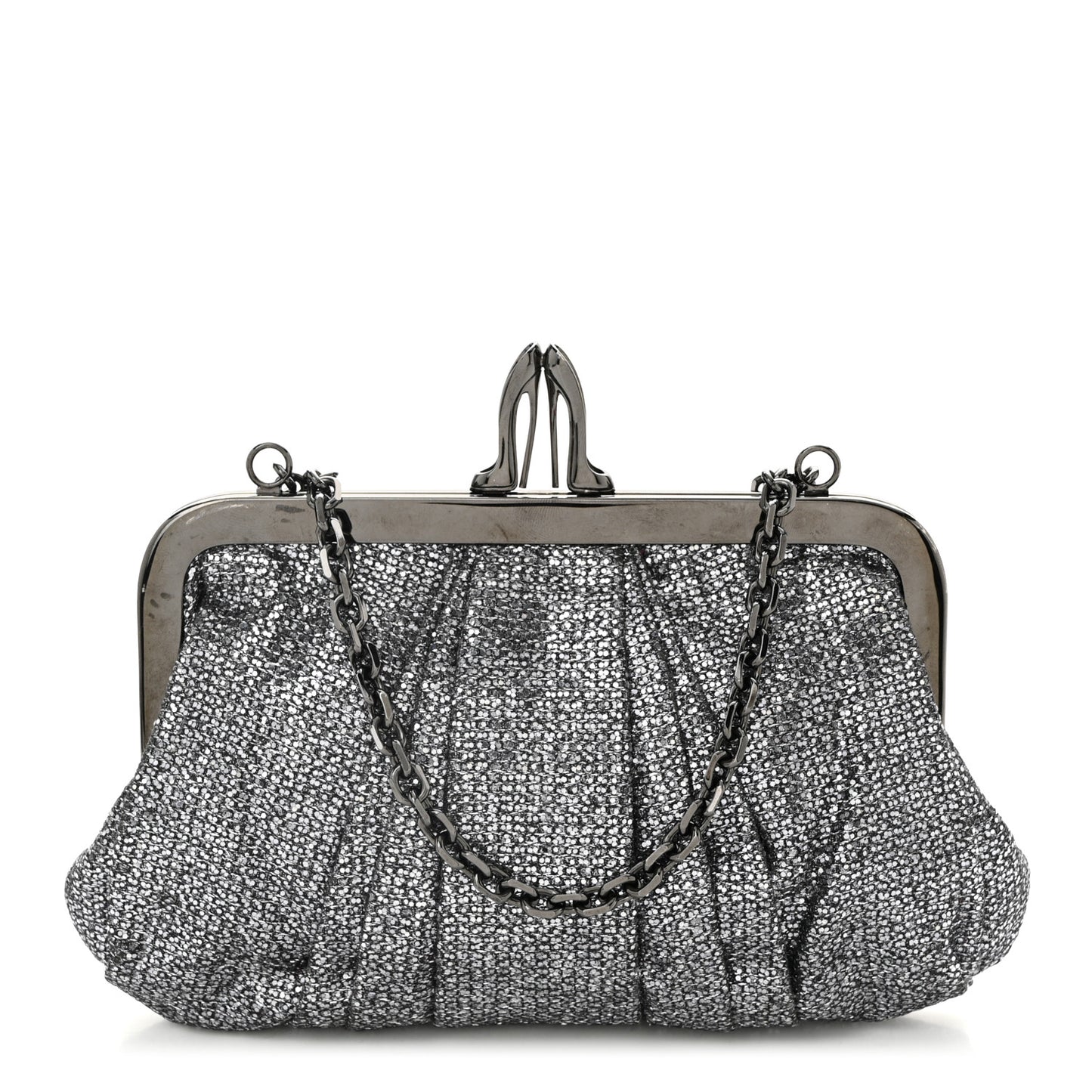 Glitter Fabric Crossbody Clutch Silver