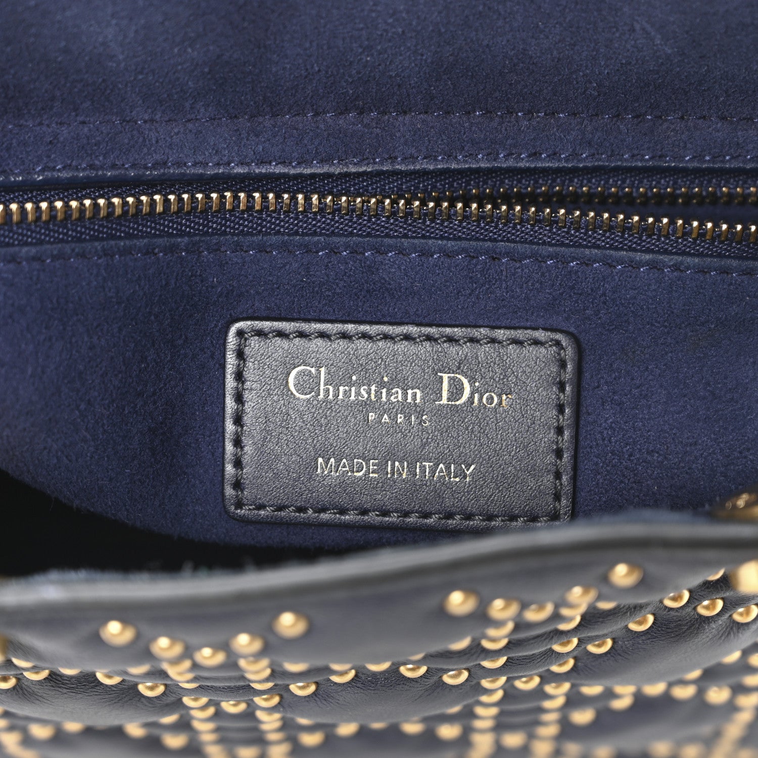 Christian Dior Calfskin Cannage Studded Medium Supple Lady Dior Navy 6 of 10