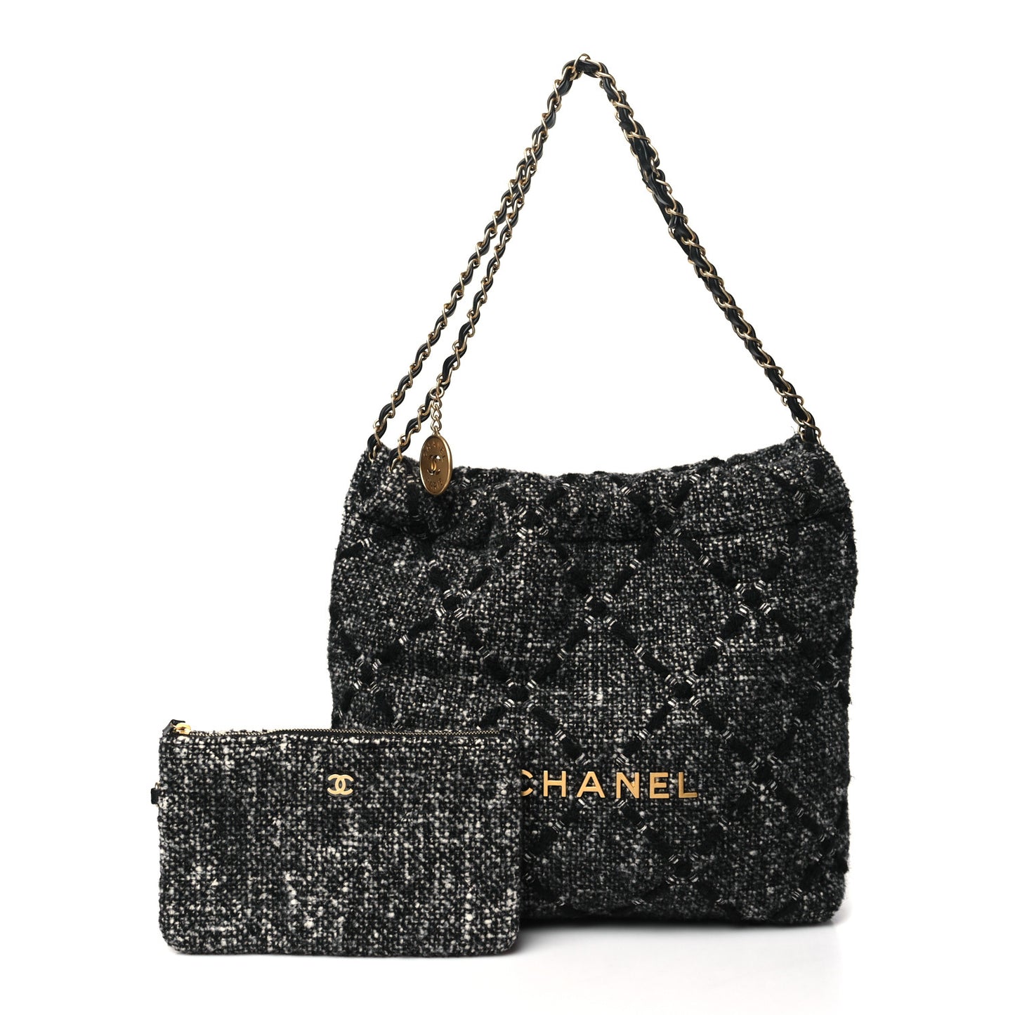 Tweed Quilted Chanel 22 Black Ecru