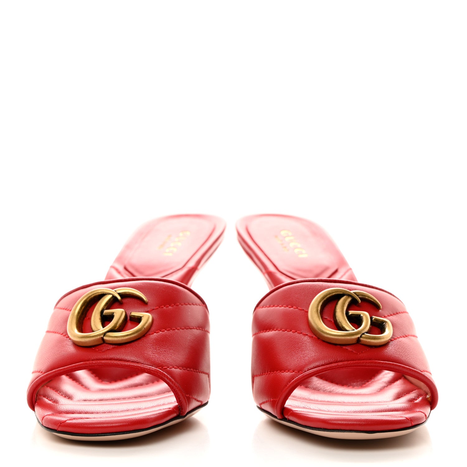 Gucci Nappa Matelasse GG Marmont 75mm Slide Sandals 36 Maple Red 2 of 9