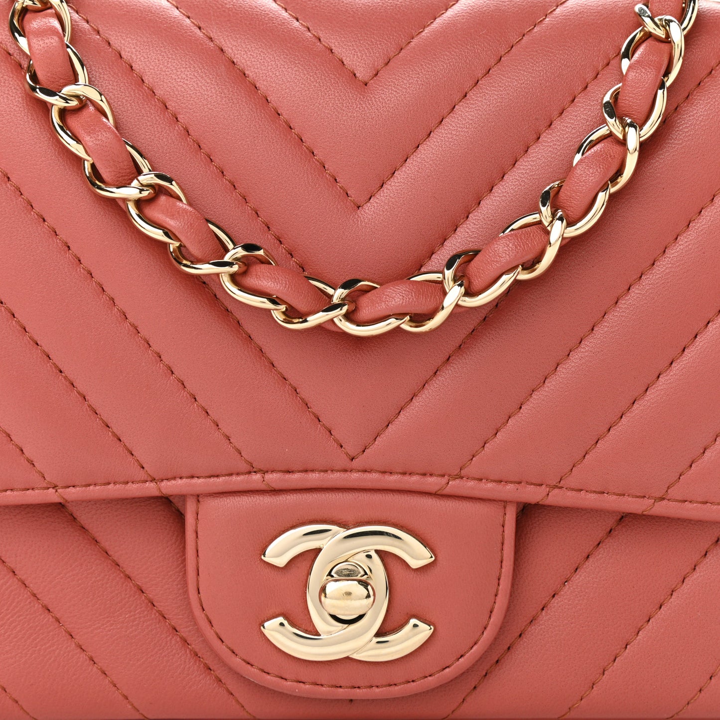Lambskin Chevron Quilted Mini Square Flap Rosewood