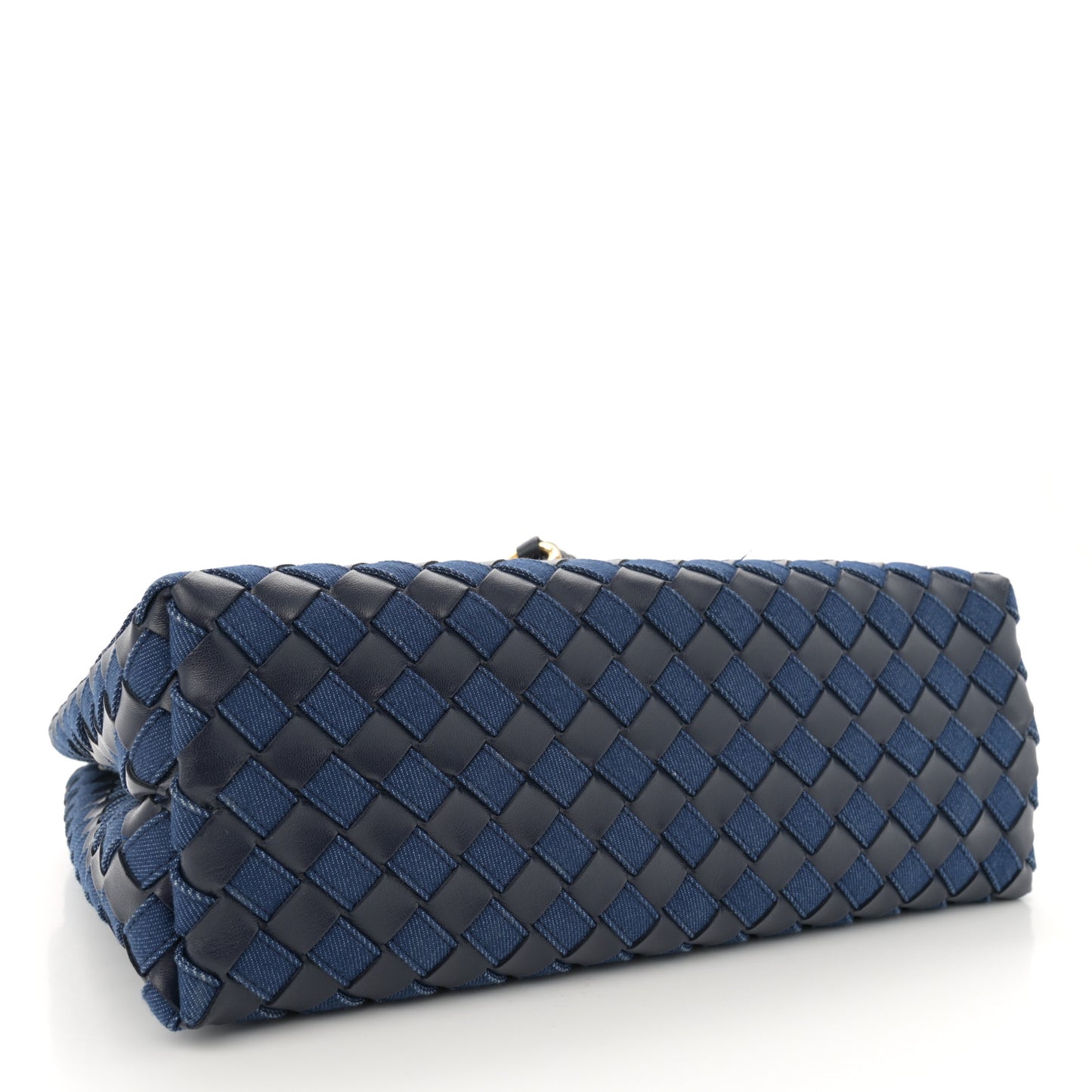 Nappa Intrecciato Denim Medium Andiamo Shoulder Bag Abyss Indigo