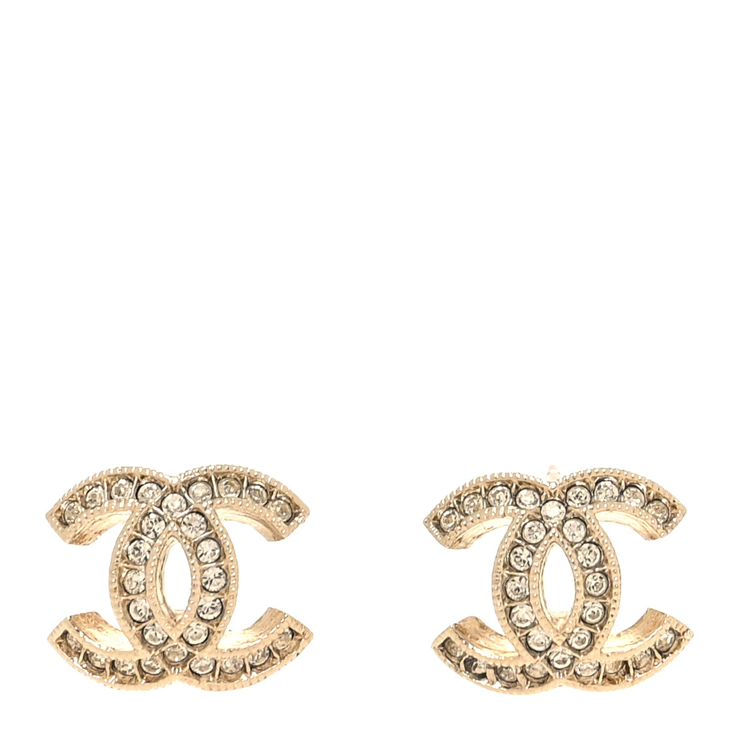 Chanel Metal Crystal CC Earrings Gold 1 of 5