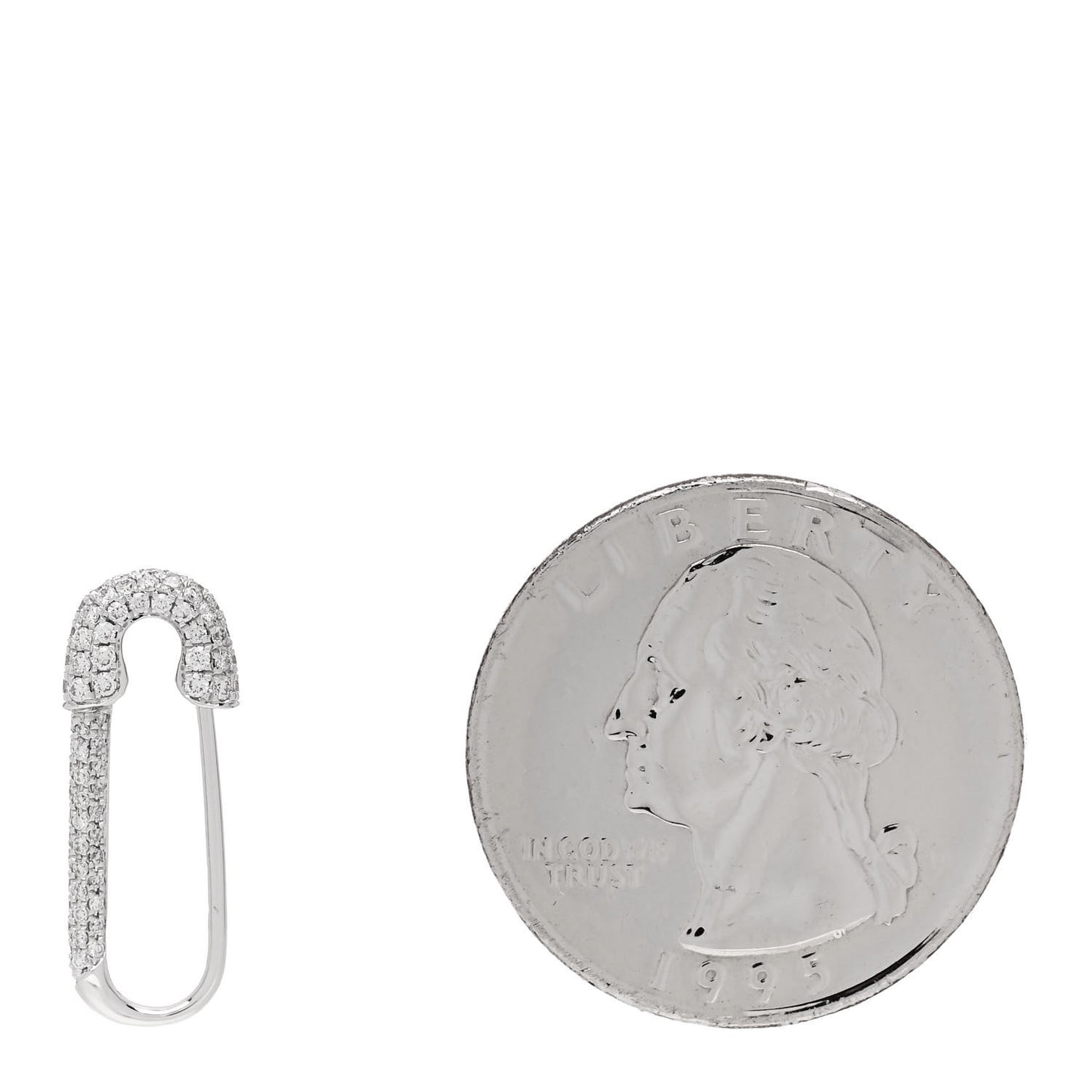 18K White Gold Diamond Mini Safety Pin Earring