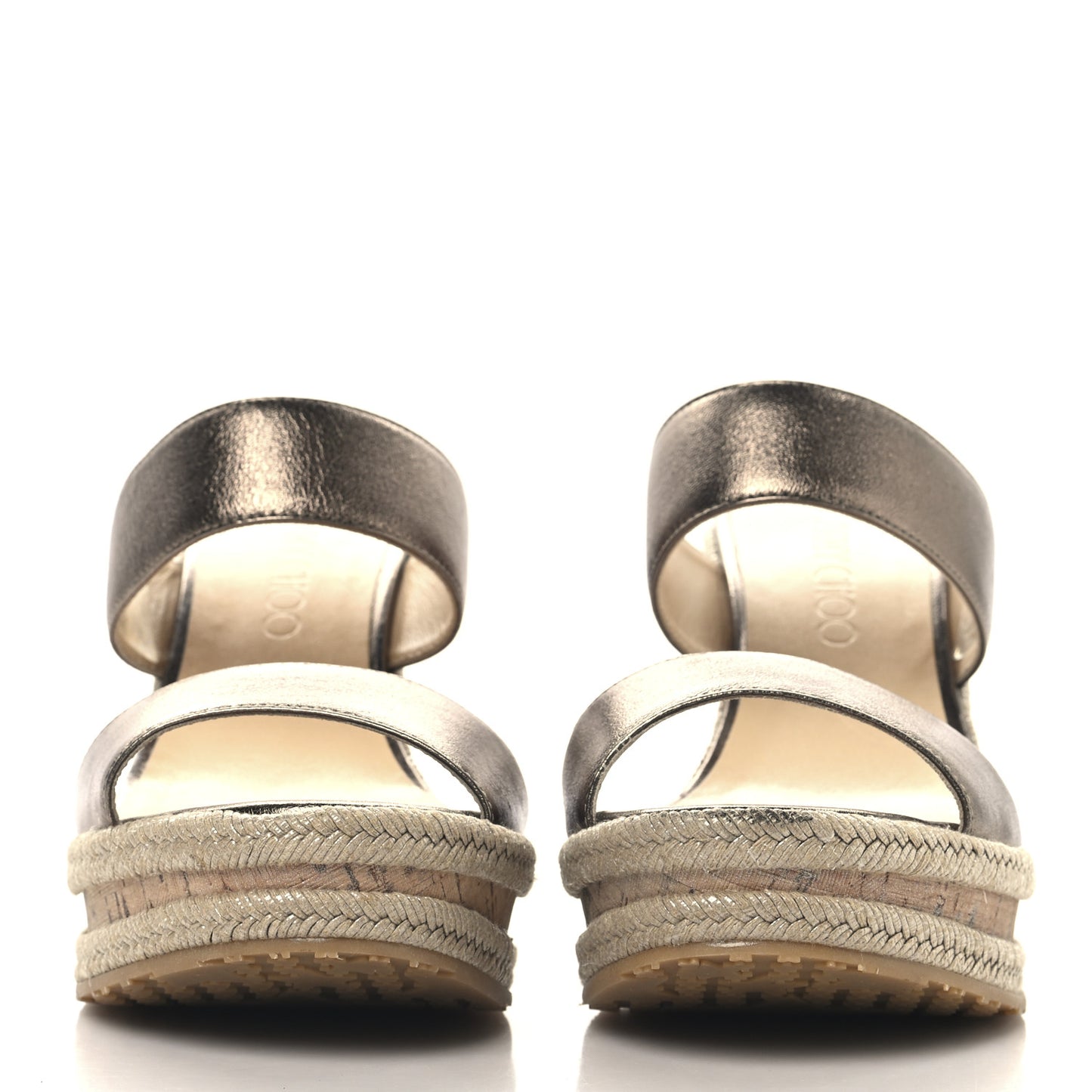 Metallic Calfskin Cork Wedge Sandals 36 Bronze