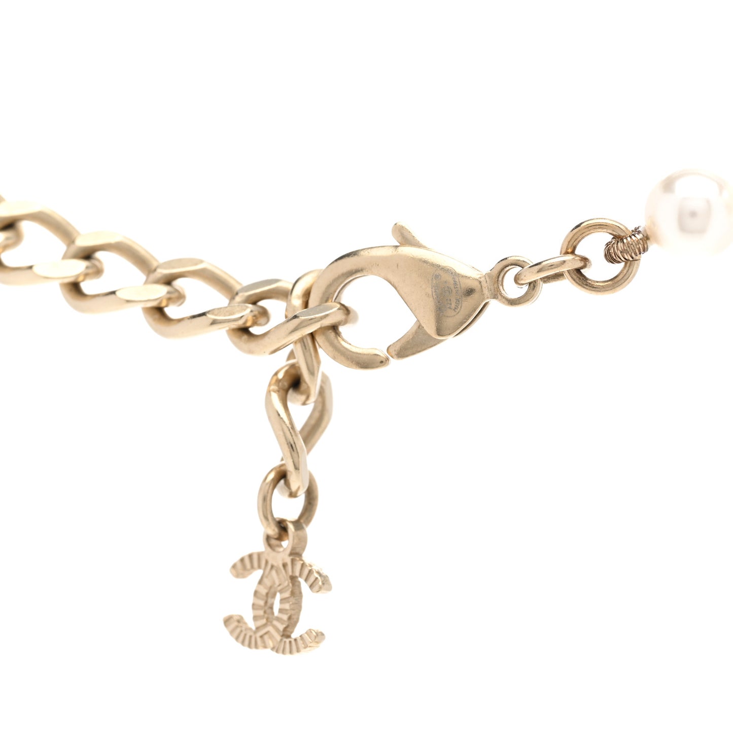 Pearl Crystal Baguette CC Short Necklace Gold