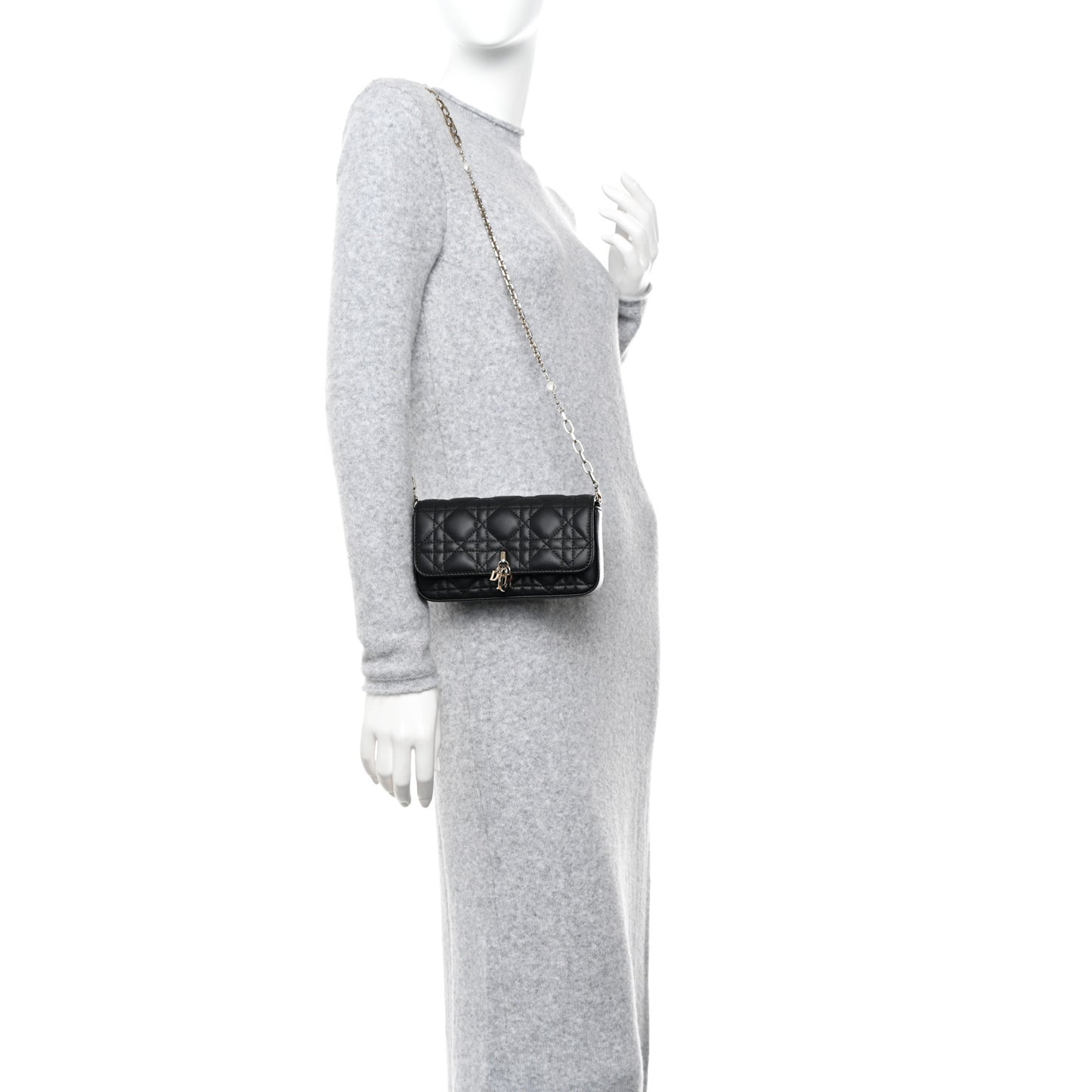 Lambskin Cannage Dior Talk Phone Pouch Black