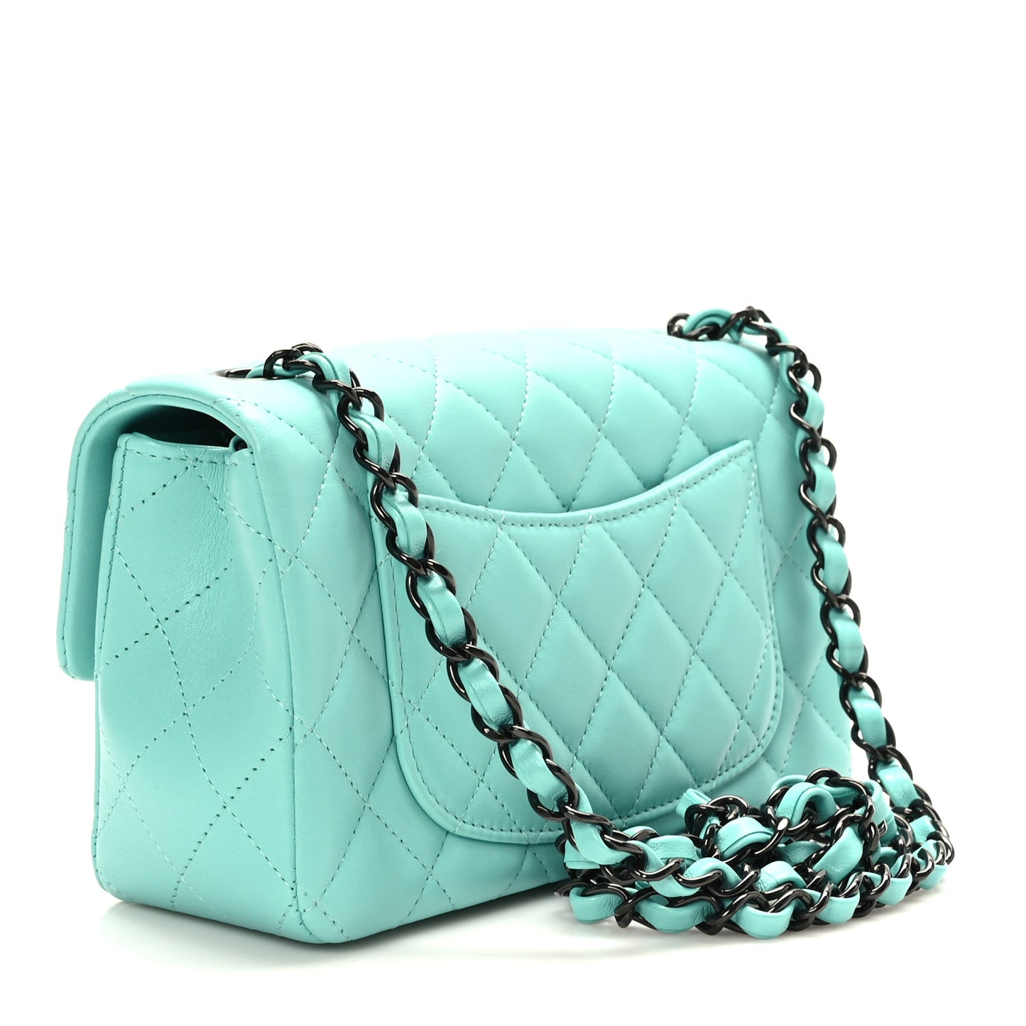 Lambskin Quilted Mini Rectangular Flap Turquoise