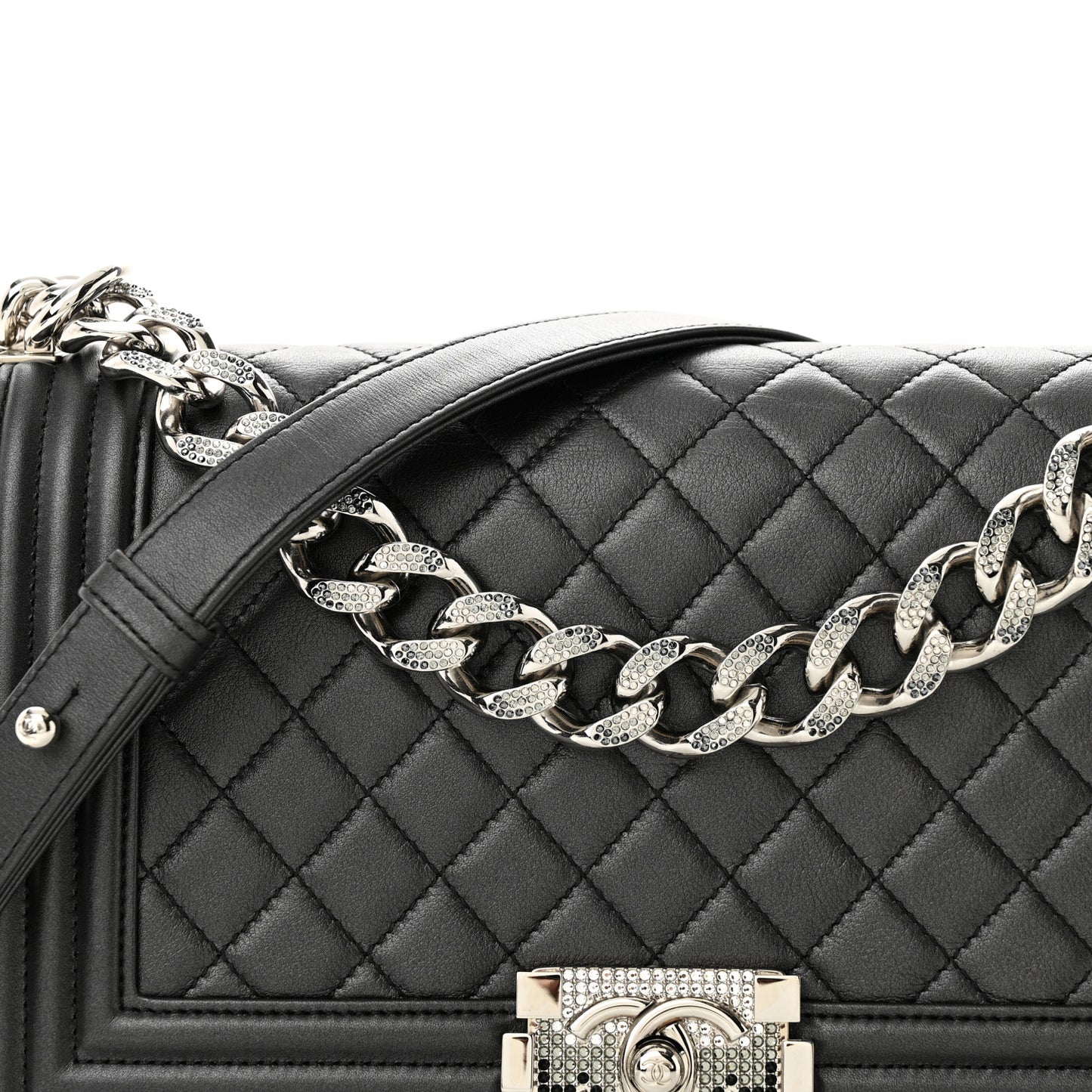 Lambskin Quilted Gradient Crystal Medium Boy Flap Black