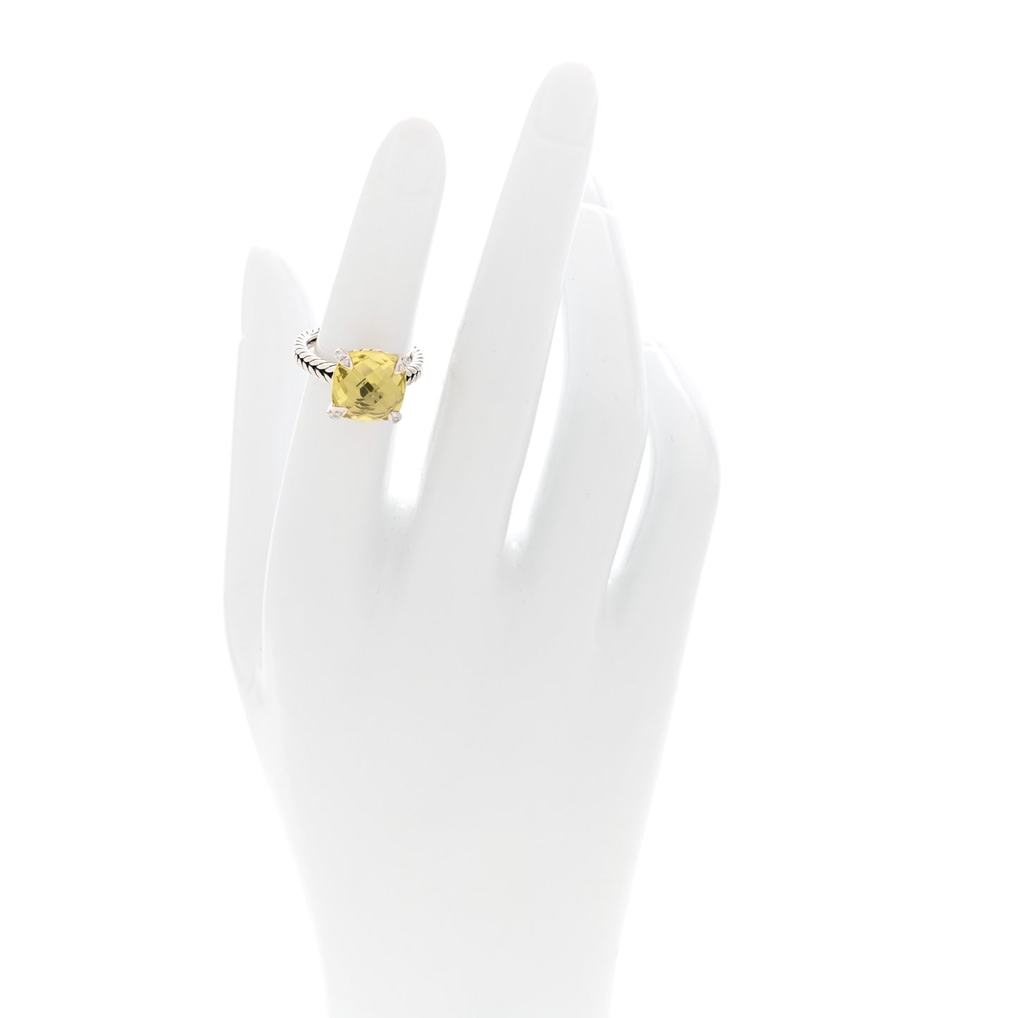 Sterling Silver Diamond Lemon Citrine 11mm Chatelaine Ring 49 4.75