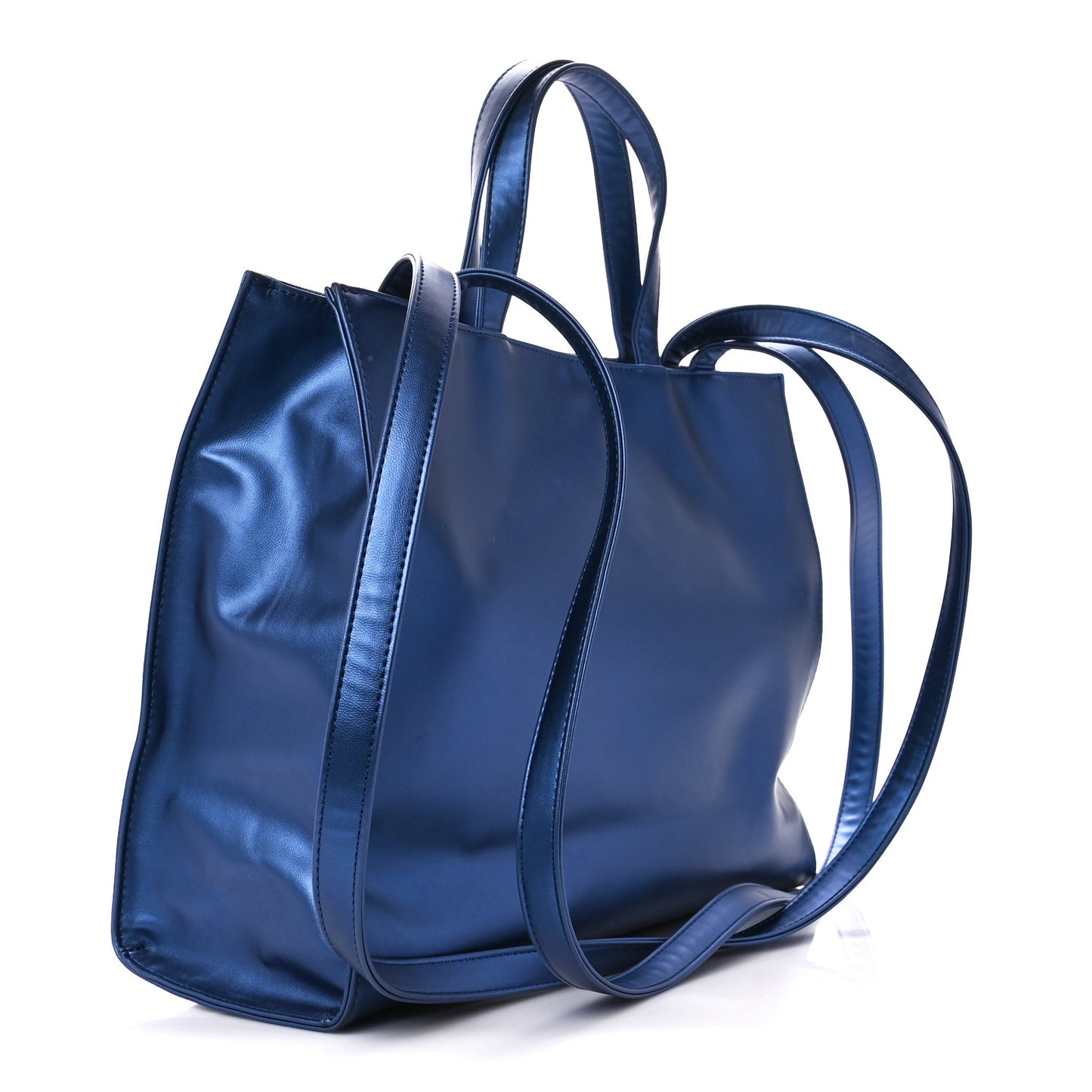 Metallic Vegan Leather Medium Shopping Bag Cobalt