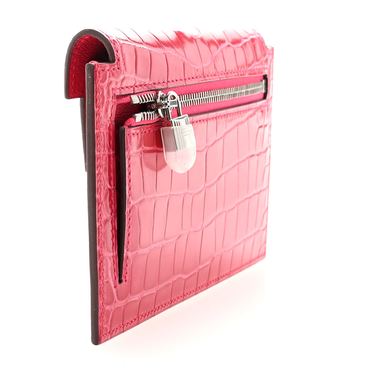 Shiny Alligator Kelly Pocket Compact Wallet Rose Extreme