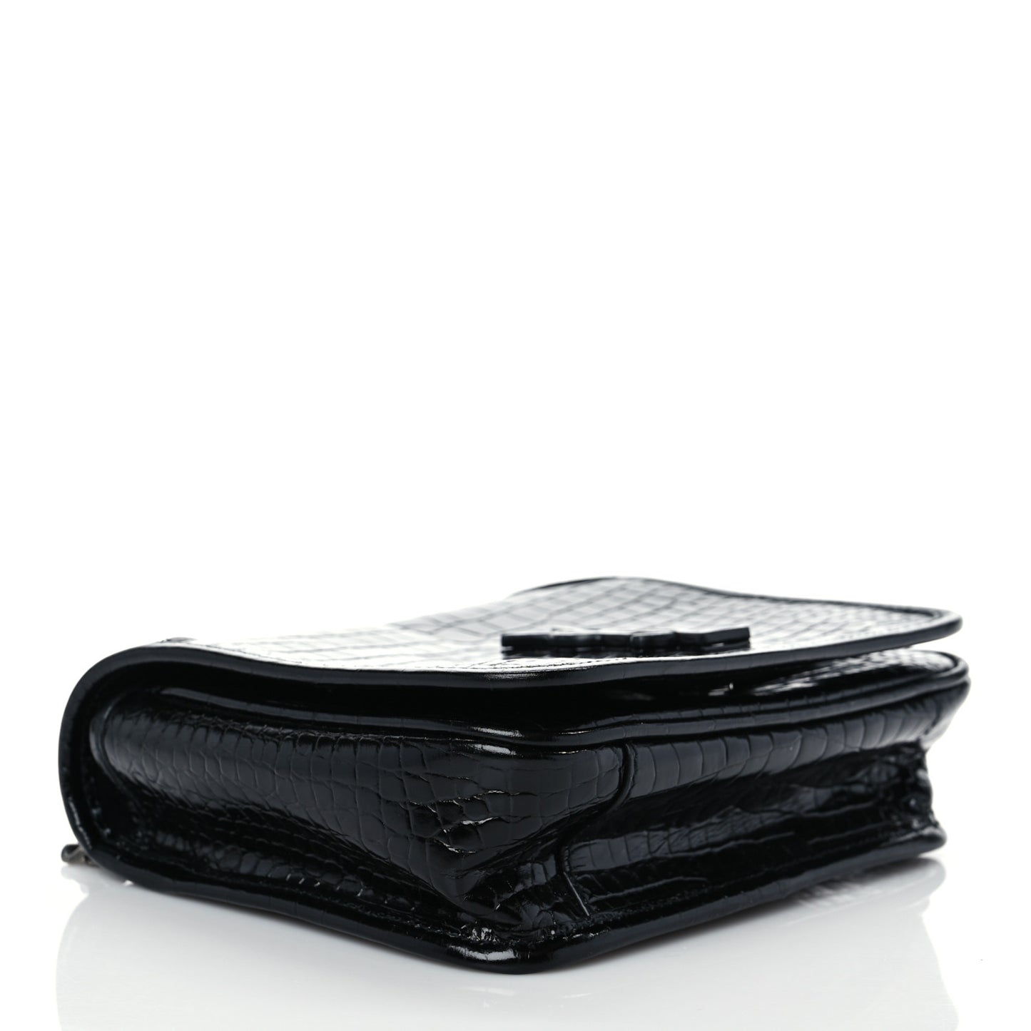 Crocodile Embossed Lambskin Matelasse Monogram Niki Chain Wallet Black