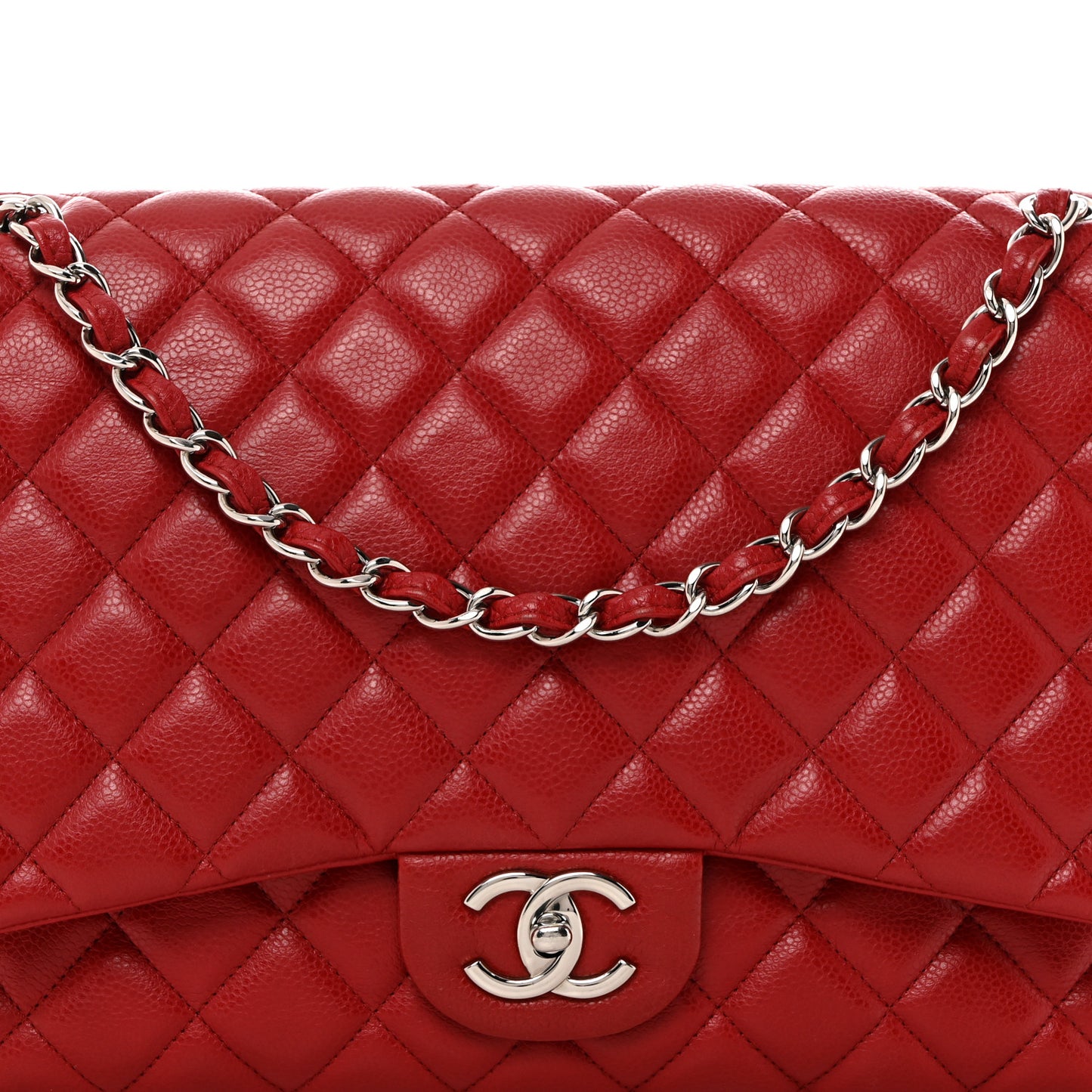 Caviar Quilted Maxi Double Flap Red