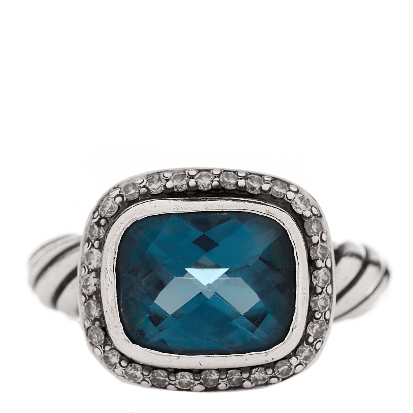 Sterling Silver Diamond Blue Topaz 10mm Noblesse Ring 48 4.5