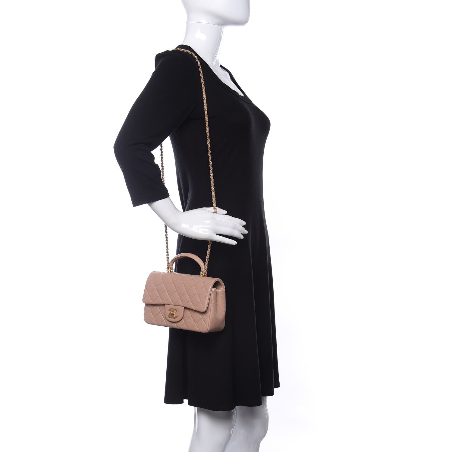 Chanel Lambskin Quilted Mini Top Handle Rectangular Flap Beige 2 of 10