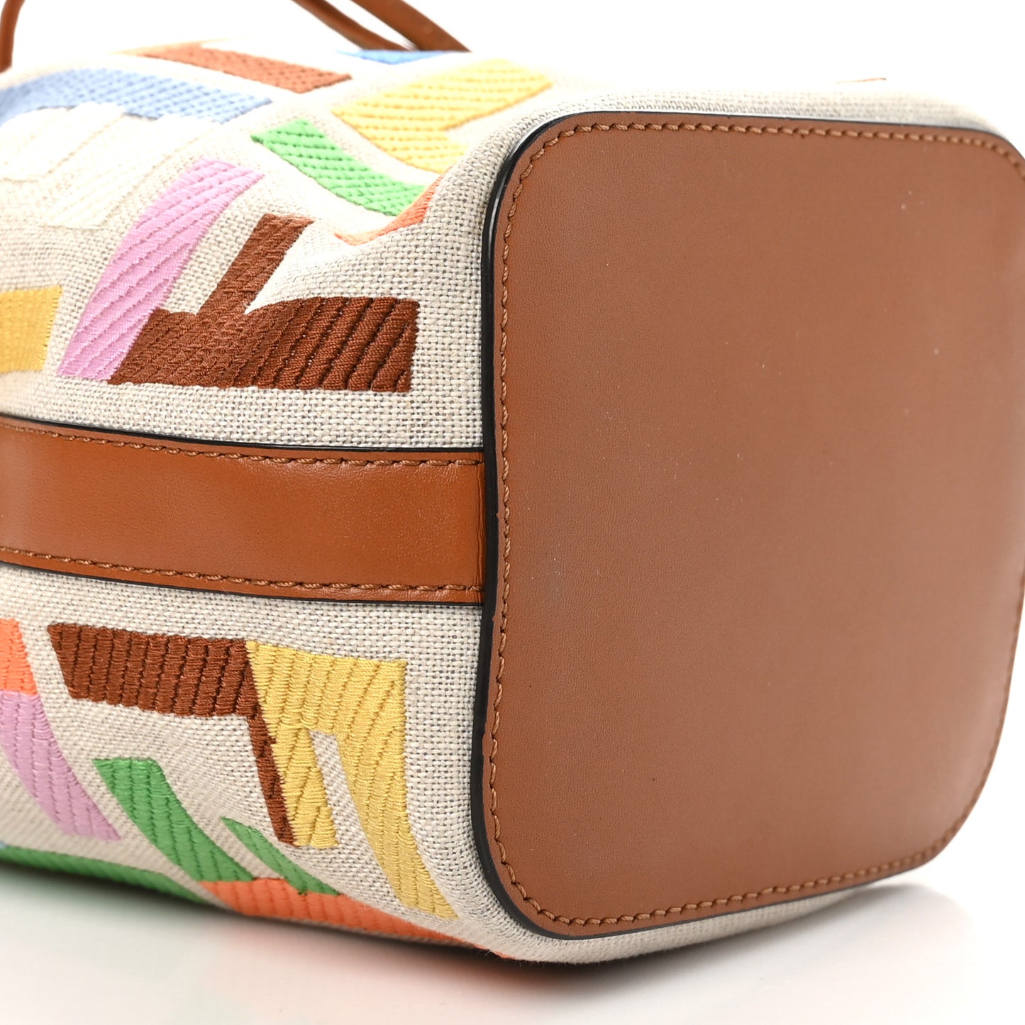 Kuban Canvas Vitello King F is Fendi FF Embroidered Mini Mon Tresor Bucket Bag Multicolor Cuoio