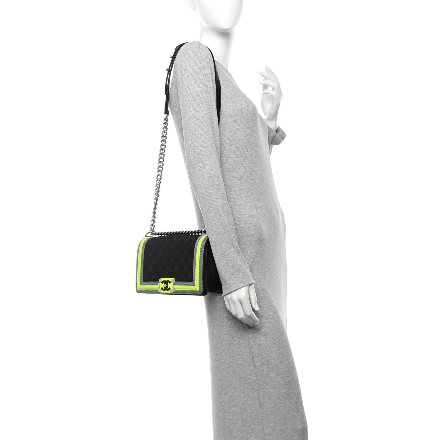 Chanel Canvas Quilted Medium Fluo Boy Flap Black Grey Yellow 2 of 12
