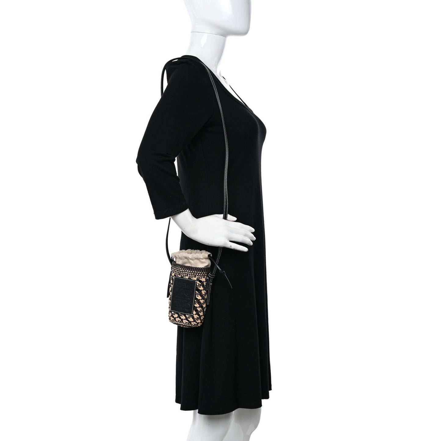 Calfskin Raffia Paula's Ibiza Pocket Bucket Bag Natural Navy Blue