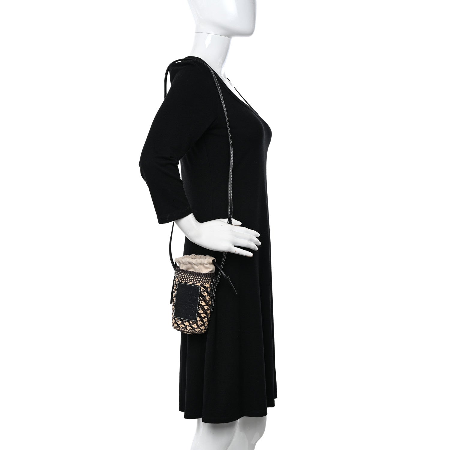 Loewe Calfskin Raffia Paula's Ibiza Pocket Bucket Bag Natural Navy Blue 2 of 10