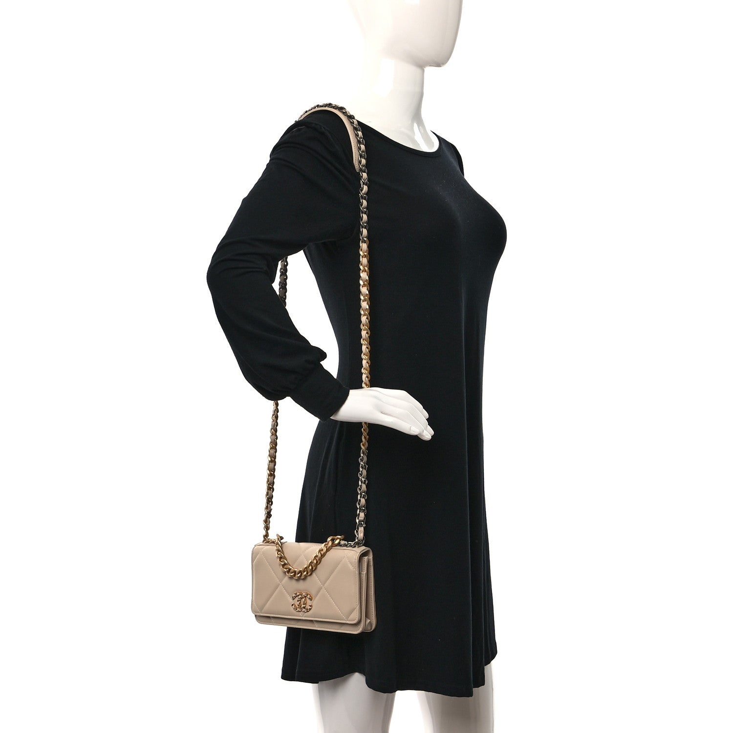 Chanel Lambskin Quilted Chanel 19 Wallet On Chain WOC Beige 2 of 12