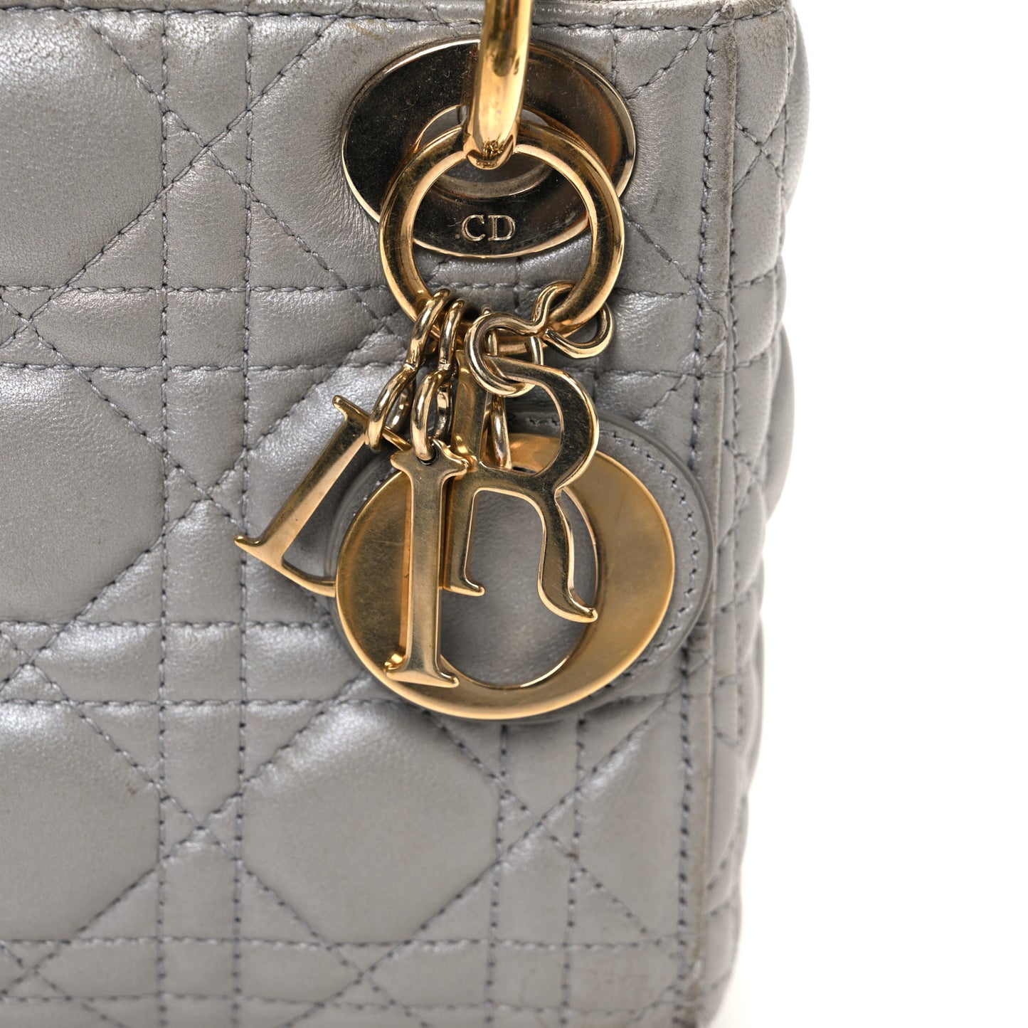 Metallic Lambskin Cannage Mini Lady Dior Grey