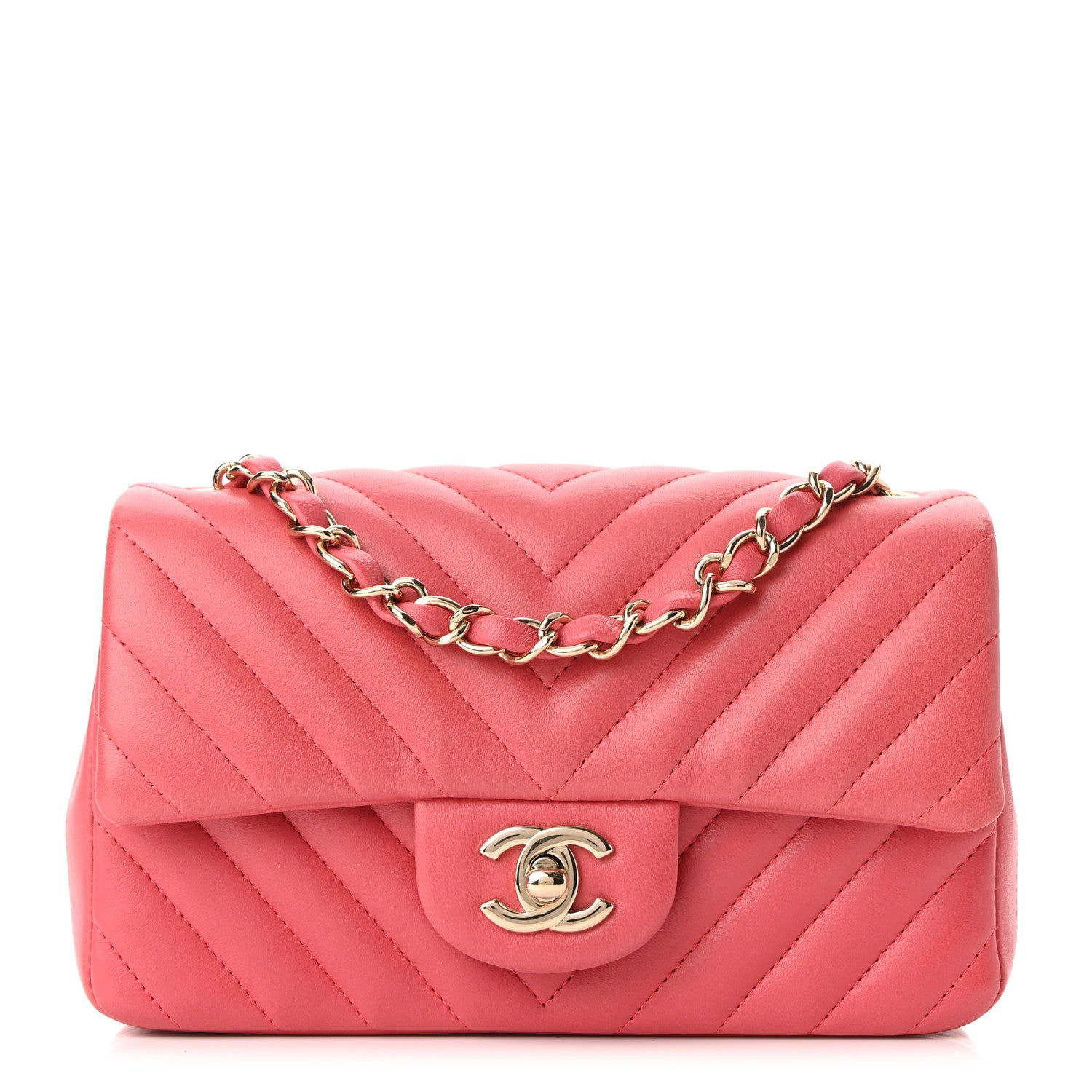 Chanel Lambskin Chevron Quilted Mini Rectangular Flap Pink 1204009 ...