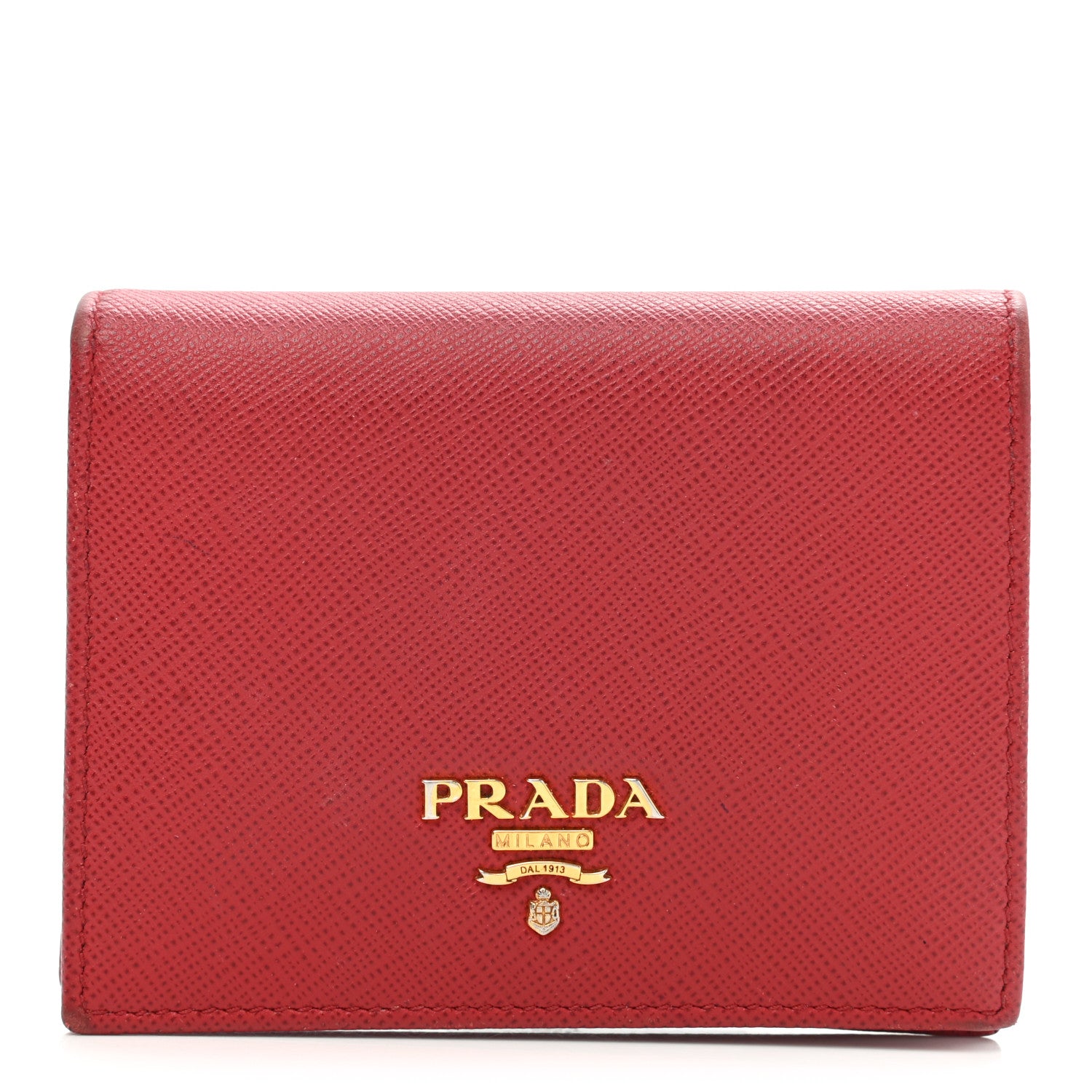 Prada Saffiano Metal Compact Snap Bi-Fold Wallet Fuoco 893015
