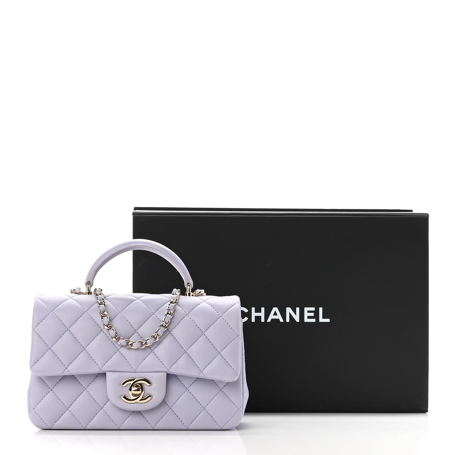 Lambskin Quilted Mini Top Handle Rectangular Flap Light Purple