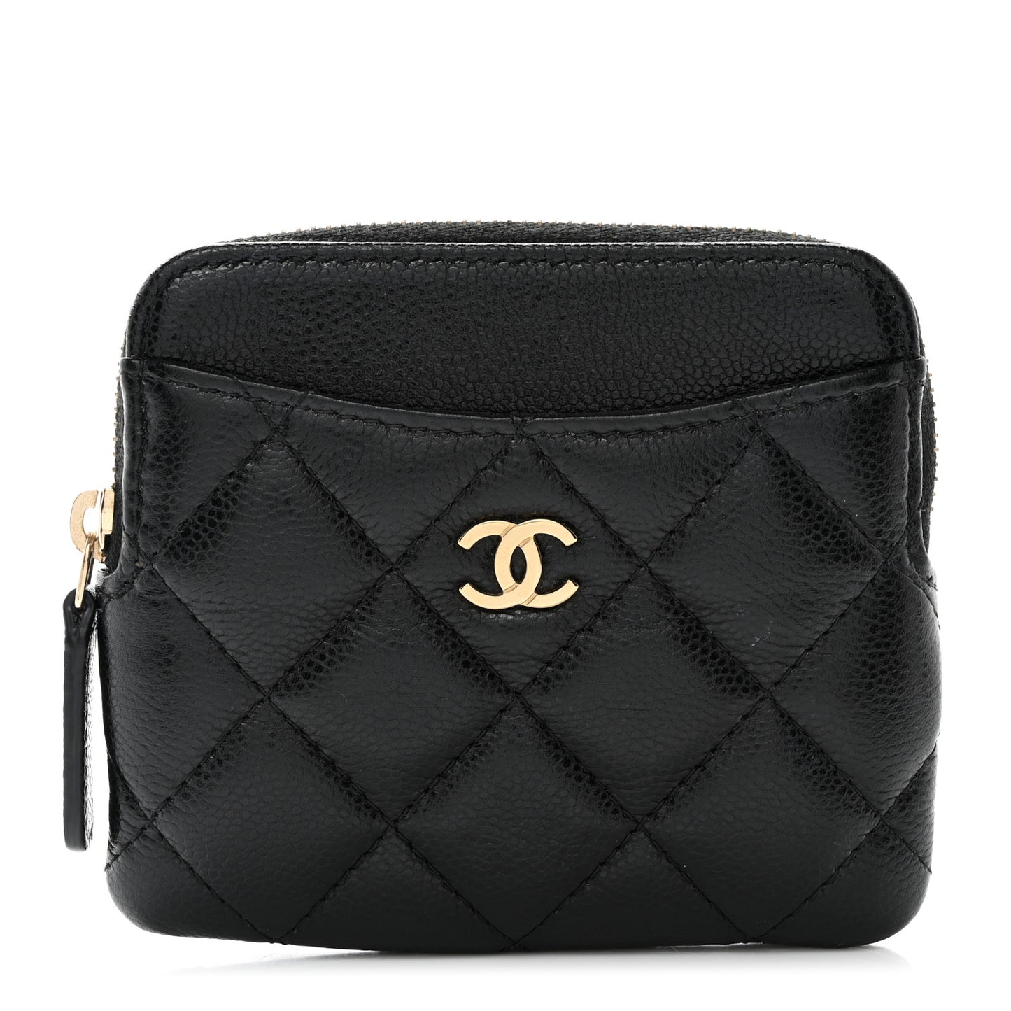 Caviar Quilted Zip Card Holder Wallet Black