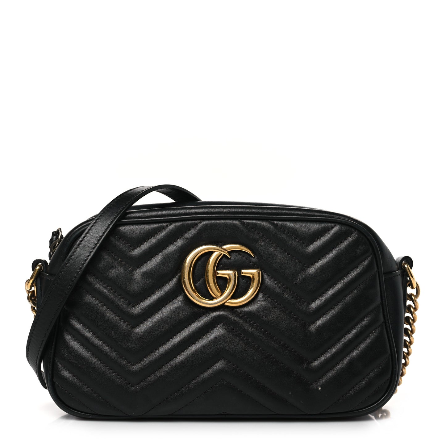 Calfskin Matelasse Small GG Marmont Chain Shoulder Bag Black