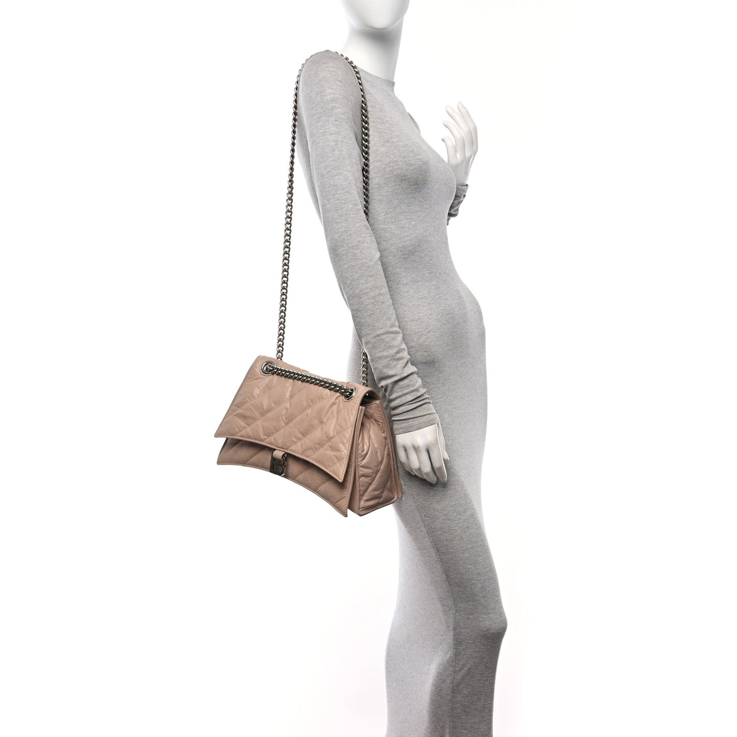 Crushed Calfskin Quilted Medium Crush Chain Bag Nude
