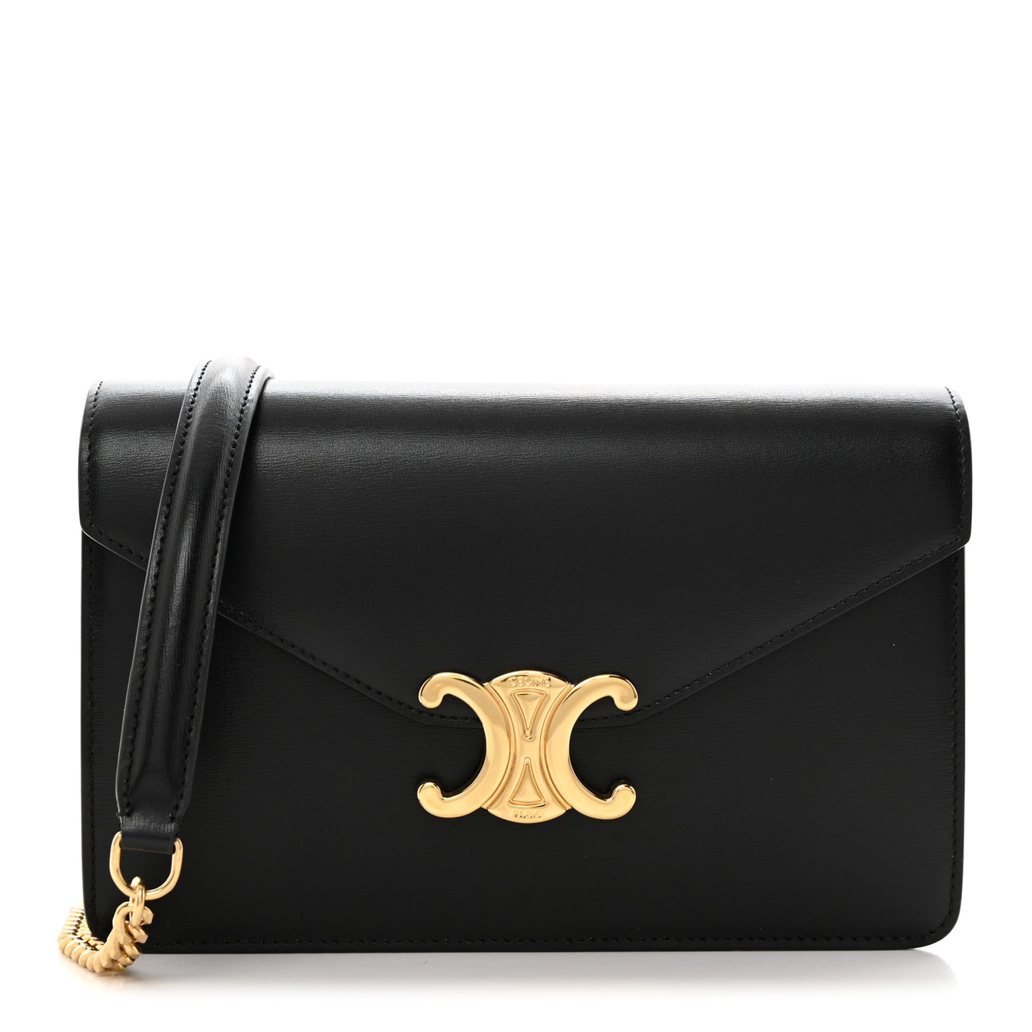 Shiny Calfskin Triomphe Margo Wallet on Chain Black