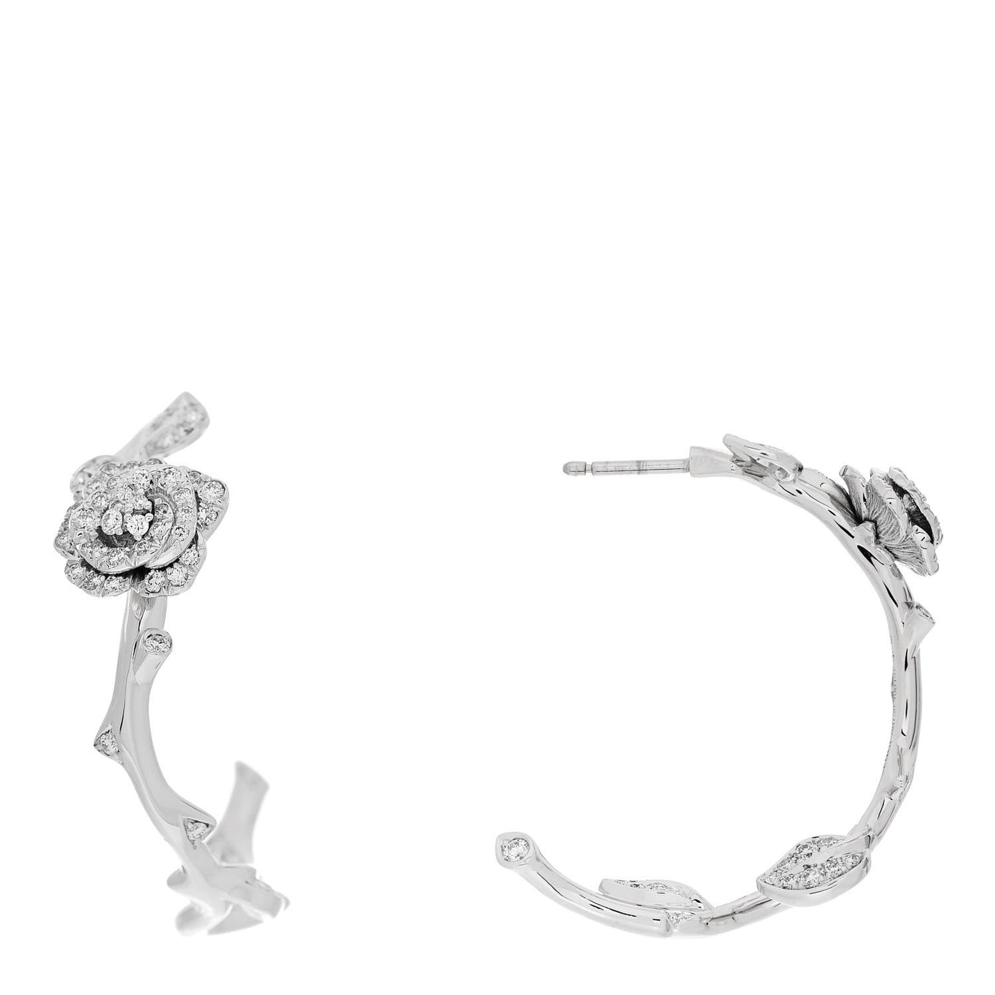 18K White Gold Diamond Rose Bagatelle Hoop Earrings