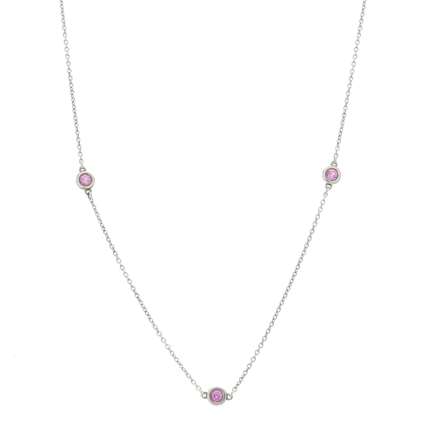 Tiffany Sterling Silver Pink Sapphire Elsa Peretti Color By The Yard 3 Station Necklace 1 of 6