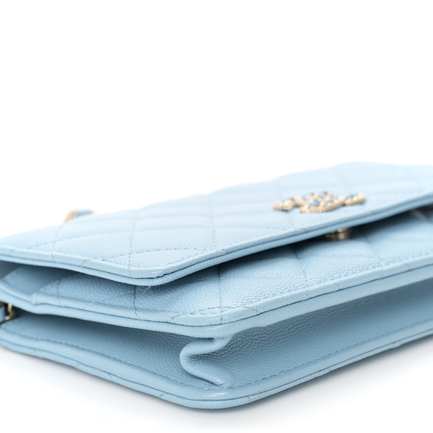 Caviar Quilted Crystal CC Wallet On Chain WOC Light Blue