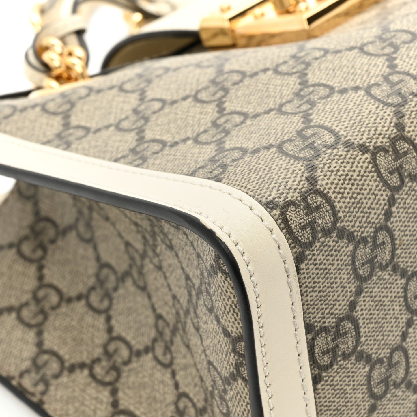 GG Supreme Monogram Moon Calfskin Small Padlock Tote Beige Ebony Mystic White