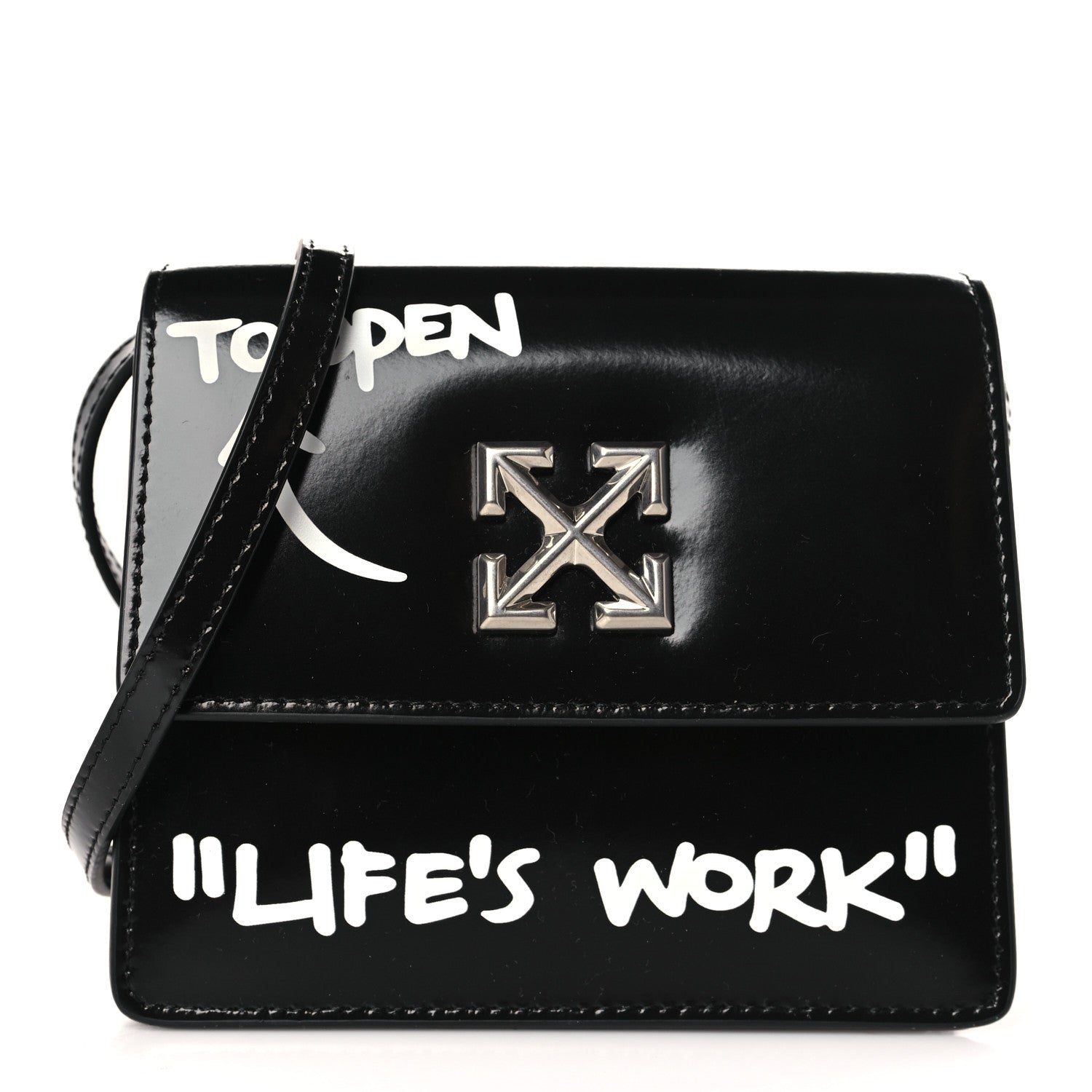 Off-White Glazed Calfskin Jitney 0.7 Not For Sale Crossbody Bag Black 1 of 8